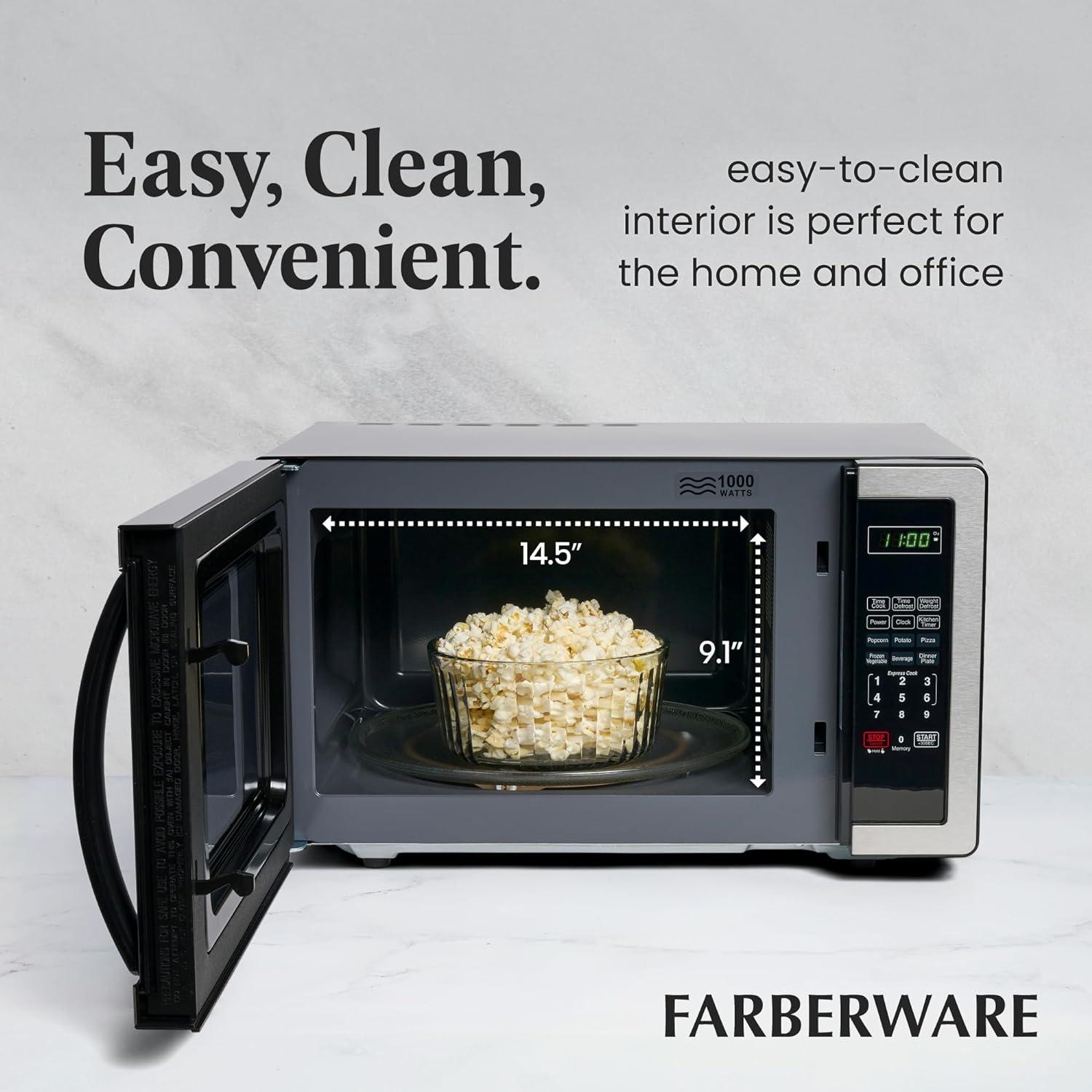 Farberware Classic Countertop Microwave Oven, 1.1 Cubic Feet cu. ft., 1000 watts, with Child Lock