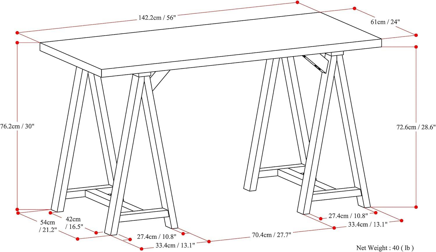 Simpli Home Sawhorse Solid Wood Writing Desk In Medium Saddle Brown