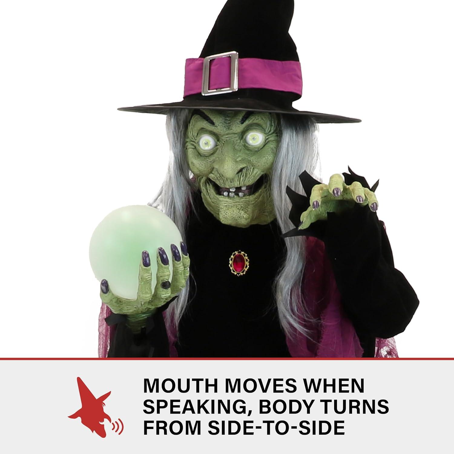 Haunted Hill Farm Haunted Hill Farm 6-Ft. Tall Fortune Teller Witch, Plug-In Motion-Activated Talking Halloween Prop