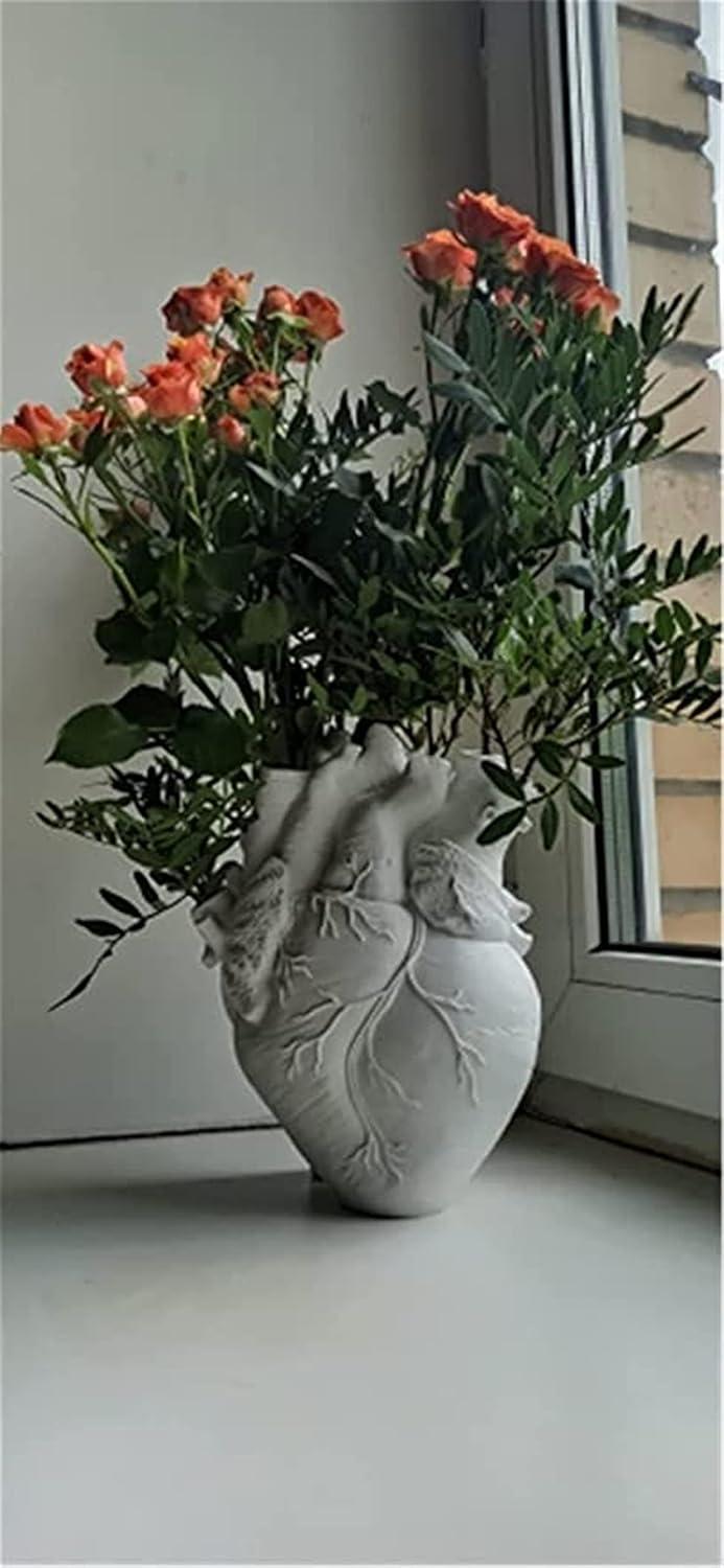 White Resin Anatomical Heart-Shaped Decorative Vase