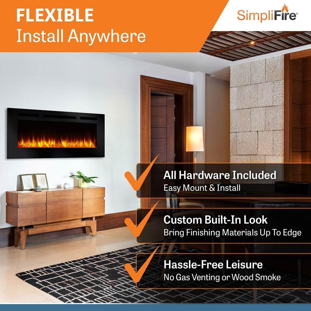 SimpliFire Allusion 60.25" W x 20.25" H x 5.6" D Wall Mount Electric Fireplace - Black, SF-ALL60-BK