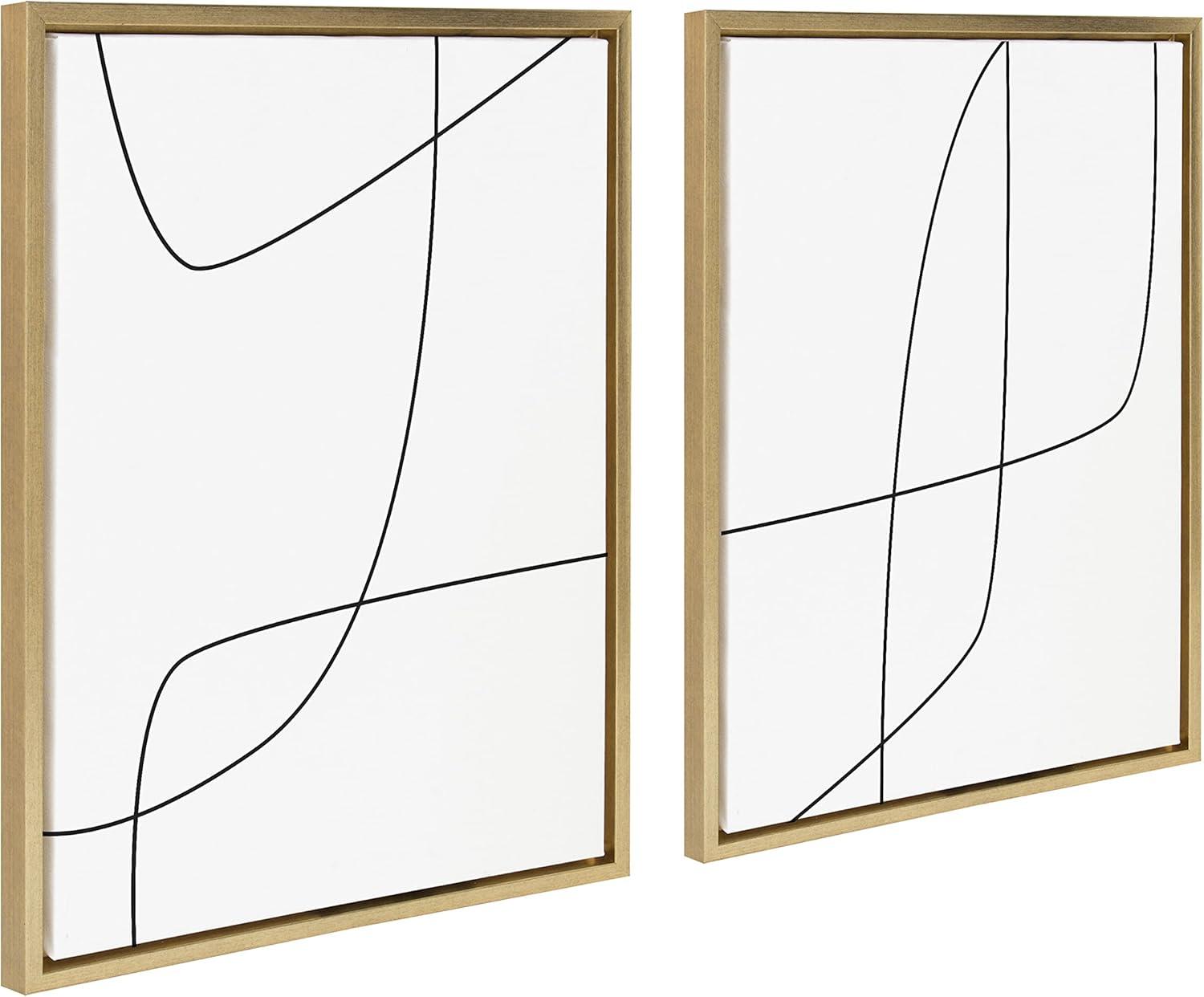 Kate and Laurel Sylvie Modern Line Abstract 3 and 4 Black and White Framed Canvas by The Creative Bunch Studio, 2 Piece 18x24, Bright Gold