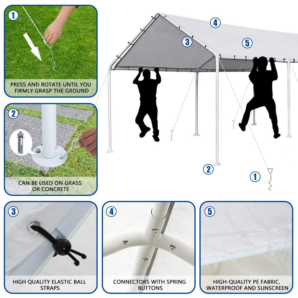 Quictent 10x20 ft Heavy Duty Carport Canopy Galvanized Car Tent Outdoor Garage Boat Shelter with Reinforced Structure, No Sidewall - White