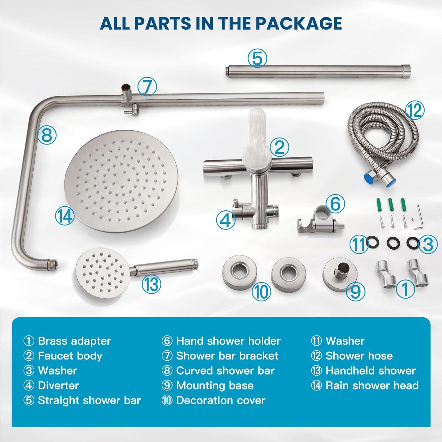 gotonovo SUS304 Outdoor Shower Fixture High Pressure Shower System Wall Mount 2 Dual Function Single Handle Shower Kit with 8 Inch Shower Head and Handheld Spray Shower Faucet Combo, Matte Black
