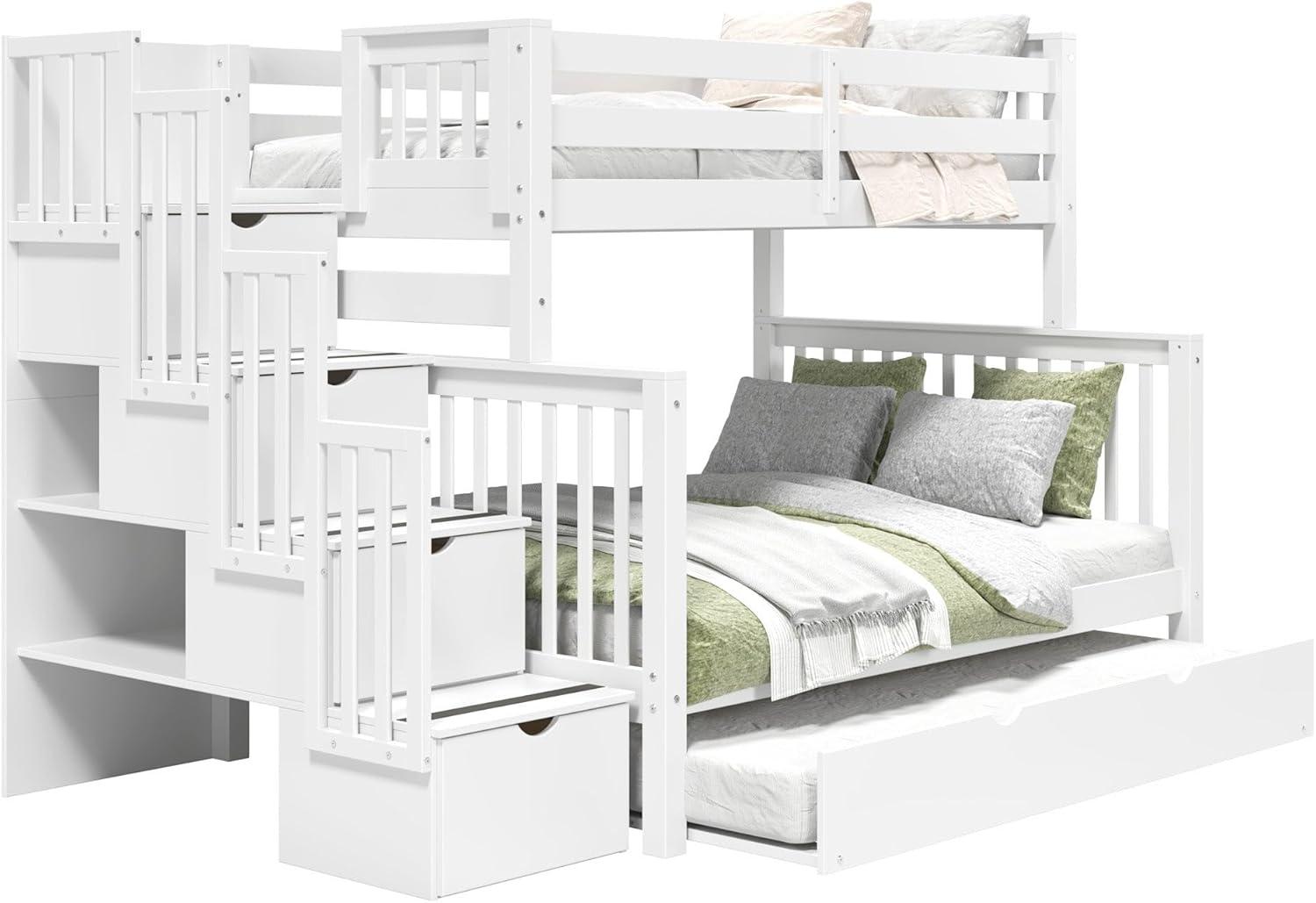 Bedz King - Literas con Escalera Doble con 4 Cajones en los Escalones y una Cama Nido Doble, Color Blanco