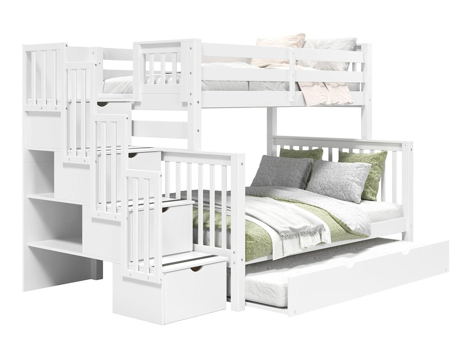 Bedz King - Literas con Escalera Doble con 4 Cajones en los Escalones y una Cama Nido Doble, Color Blanco