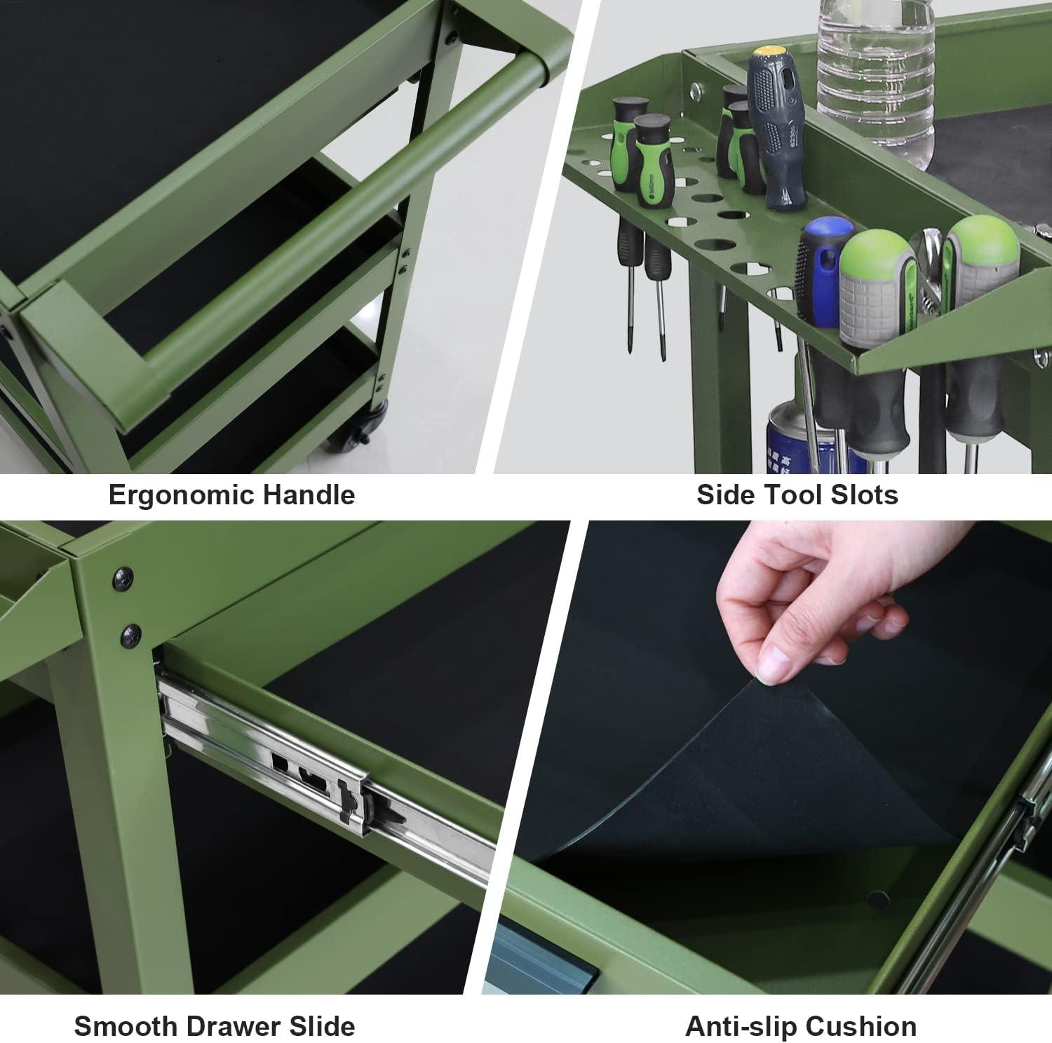 Torin 3 Layers Utility Cart:Multifunction Rolling/Service Tool Cart for Home, Green