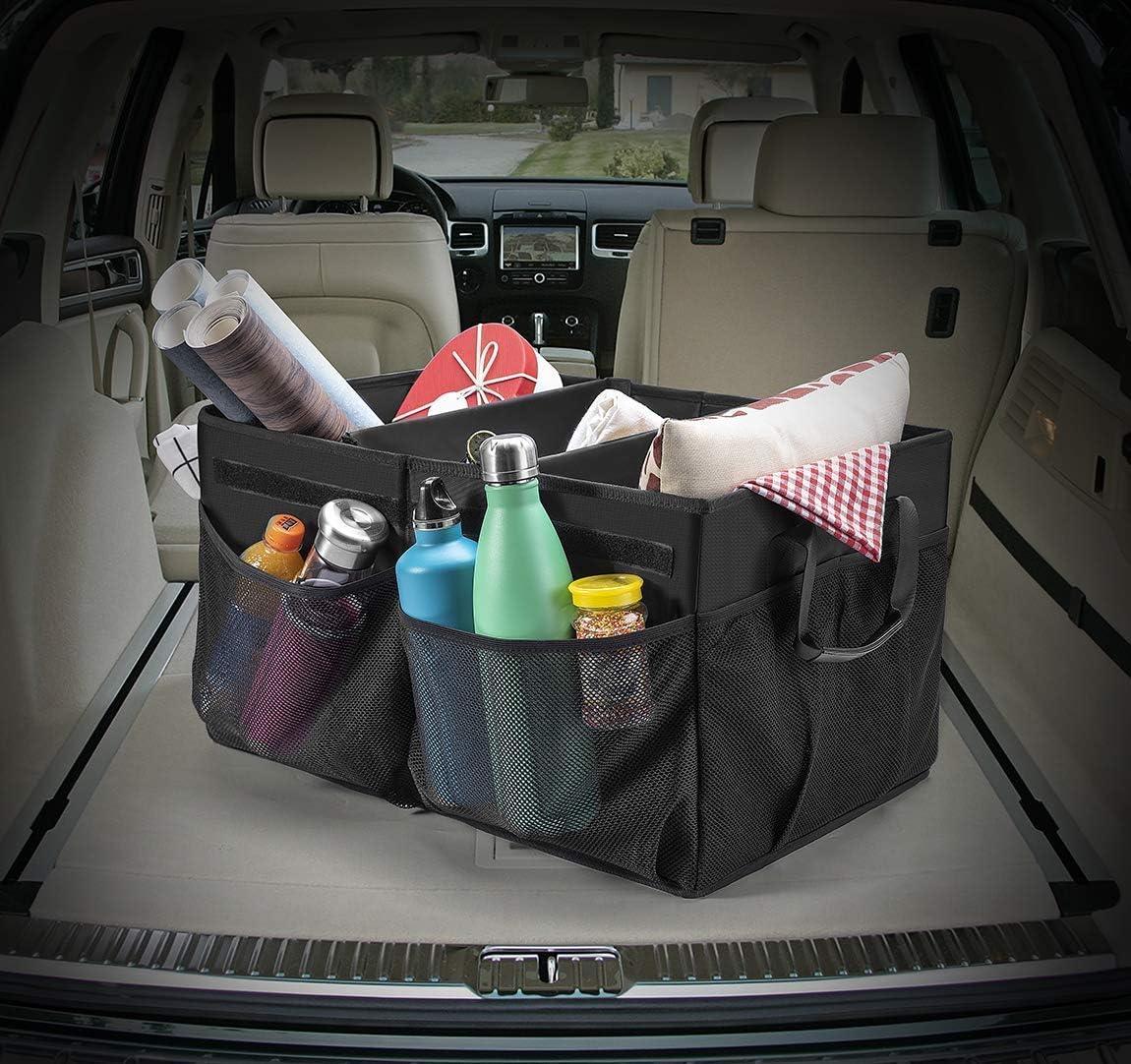MIU COLOR Car Trunk Organizer with Lid, Collapsible Car Storage Organizer with Reinforced Leather Handles, Non-Slip Bottom, Trunk Organizer for SUV, Van, Jeep (Black with Strap, Extra Large)