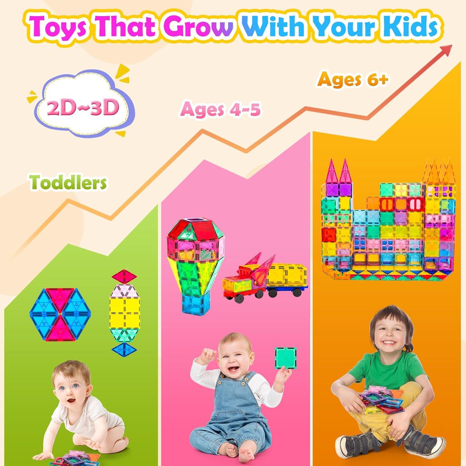 Magnetic Tiles,100PCS 3D Building Blocks, Magnets Building Set for Kids, Construction STEM Stacking Toys, Magnets Toy Gift for Toddlers, Boys and Girls