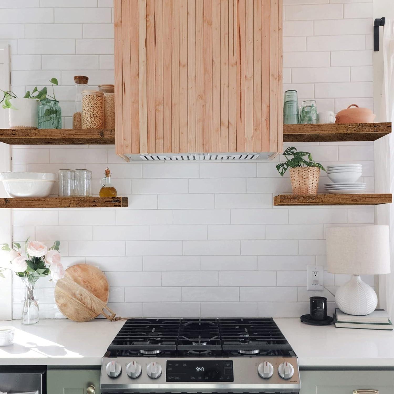 Floating Shelves Bathroom Shelf Bedroom Kitchen Farmhouse Small Book Shelf for Wall 16 inch Set of 4, Rustic Brown (015-BN4)