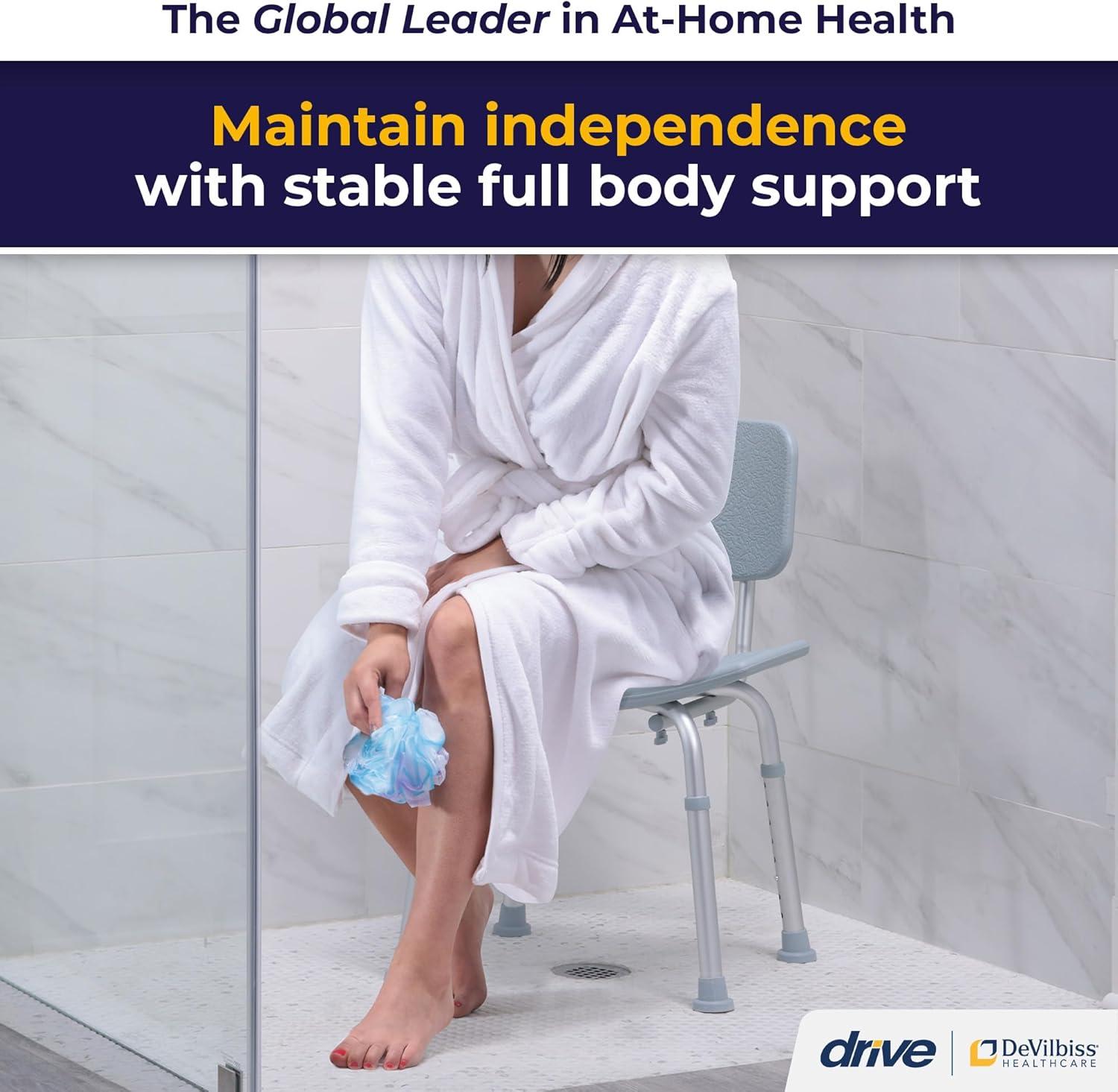 Drive Medical Bathroom Safety Shower Tub Bench Chair with Back, Gray