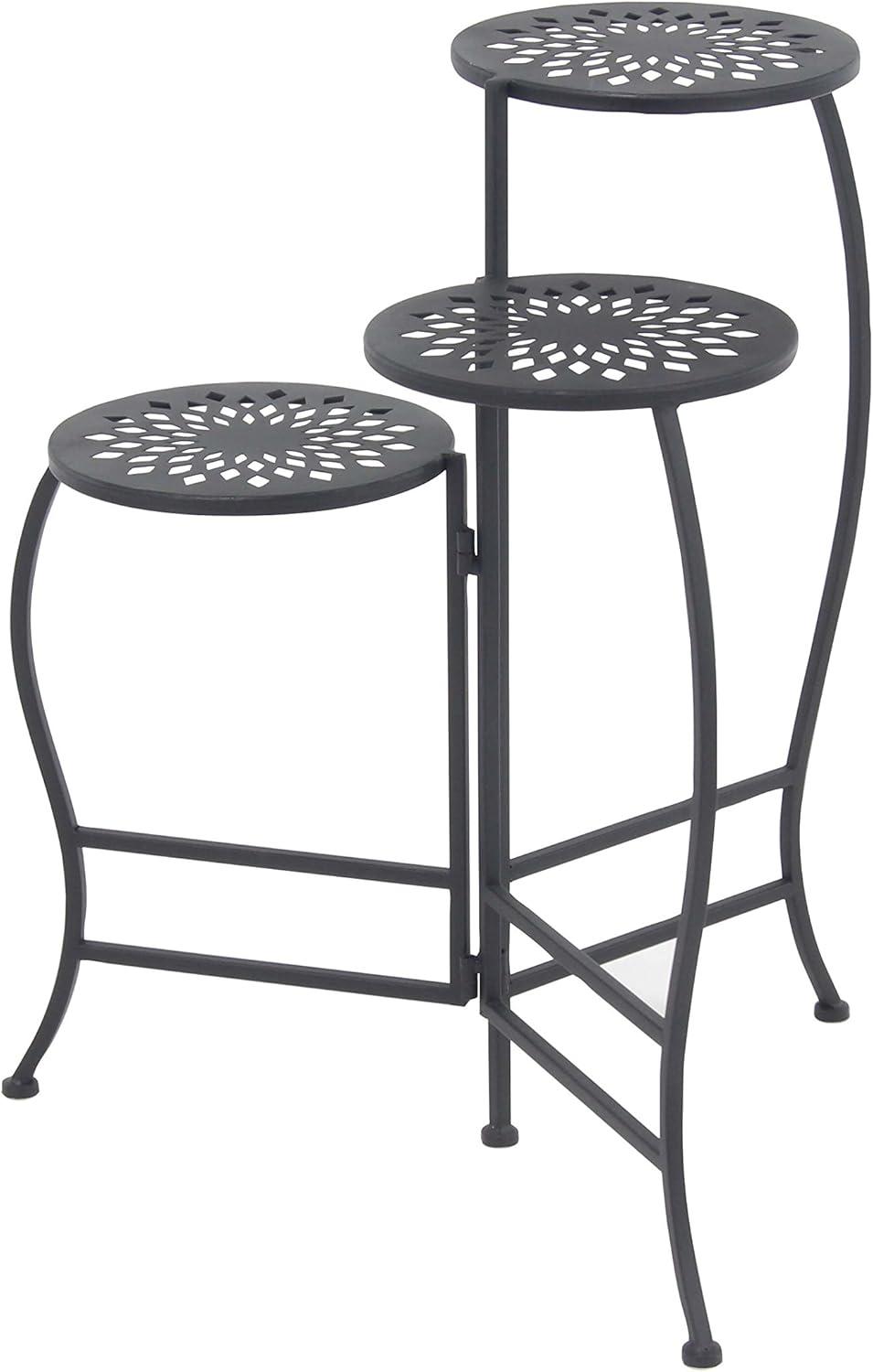 DecMode 20" x 15" x 24" 3 Tier Black Metal Indoor Outdoor Floral Plantstand