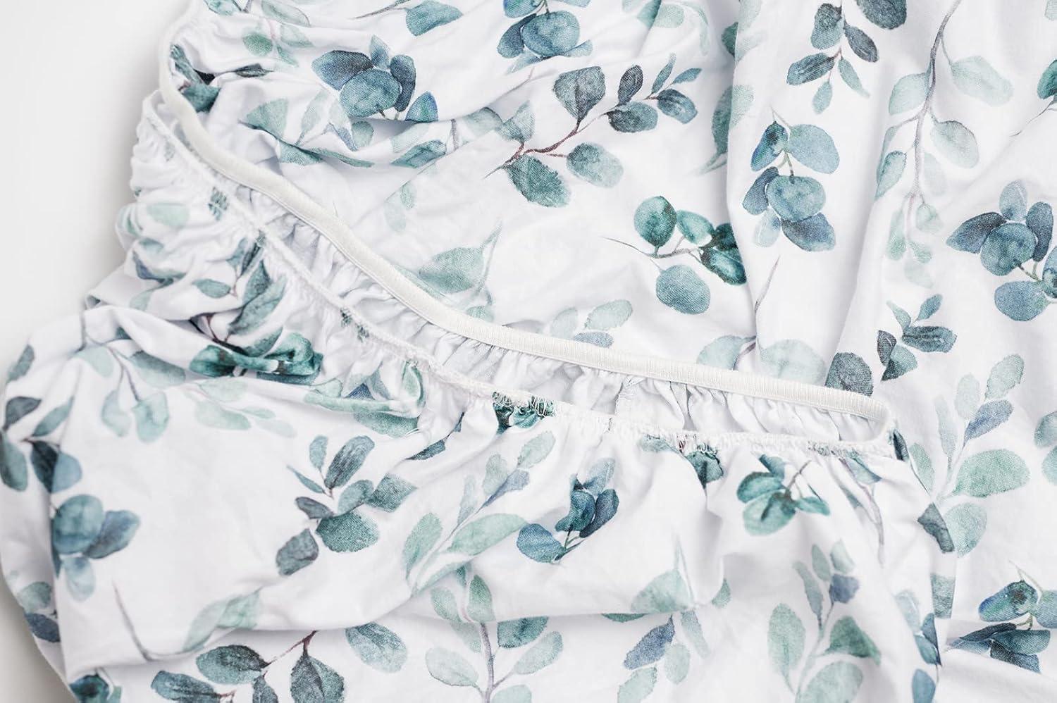 NODNAL CO. Green Leafy Cotton Bassinet Fitted Sheet Set, 100% OEKO-TEX Cotton, 3 Pieces, for Newborn Infant Baby Girl or Boy Nursery Bedding, Gender Neutral Leafs, Greenery, Floral Eucalyptus