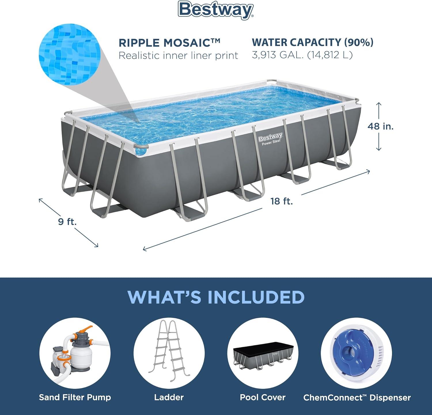 Bestway Power Steel 18' x 9' x 48" Rectangular Above Ground Pool Set
