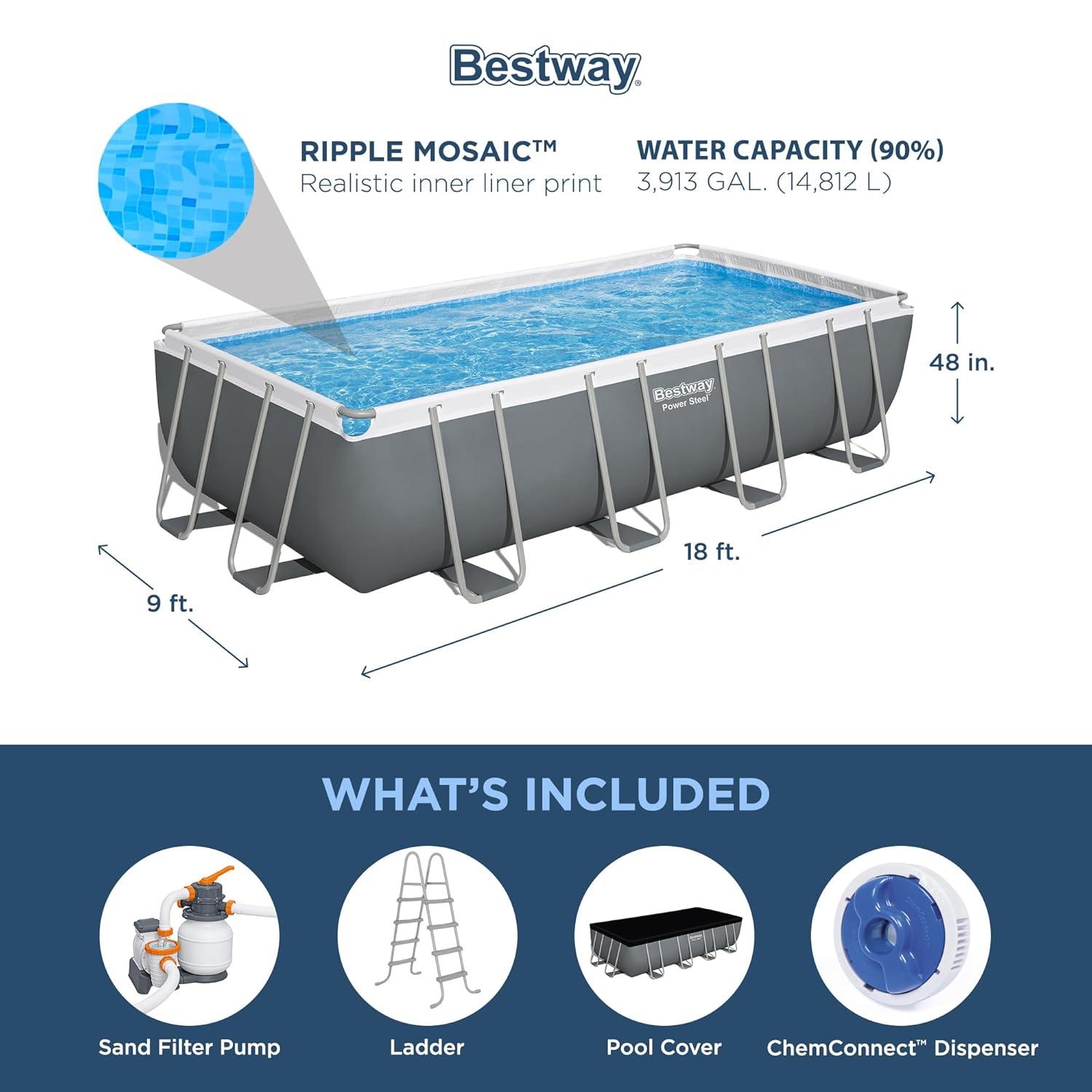 Bestway Power Steel 18' x 9' x 48" Rectangular Above Ground Pool Set