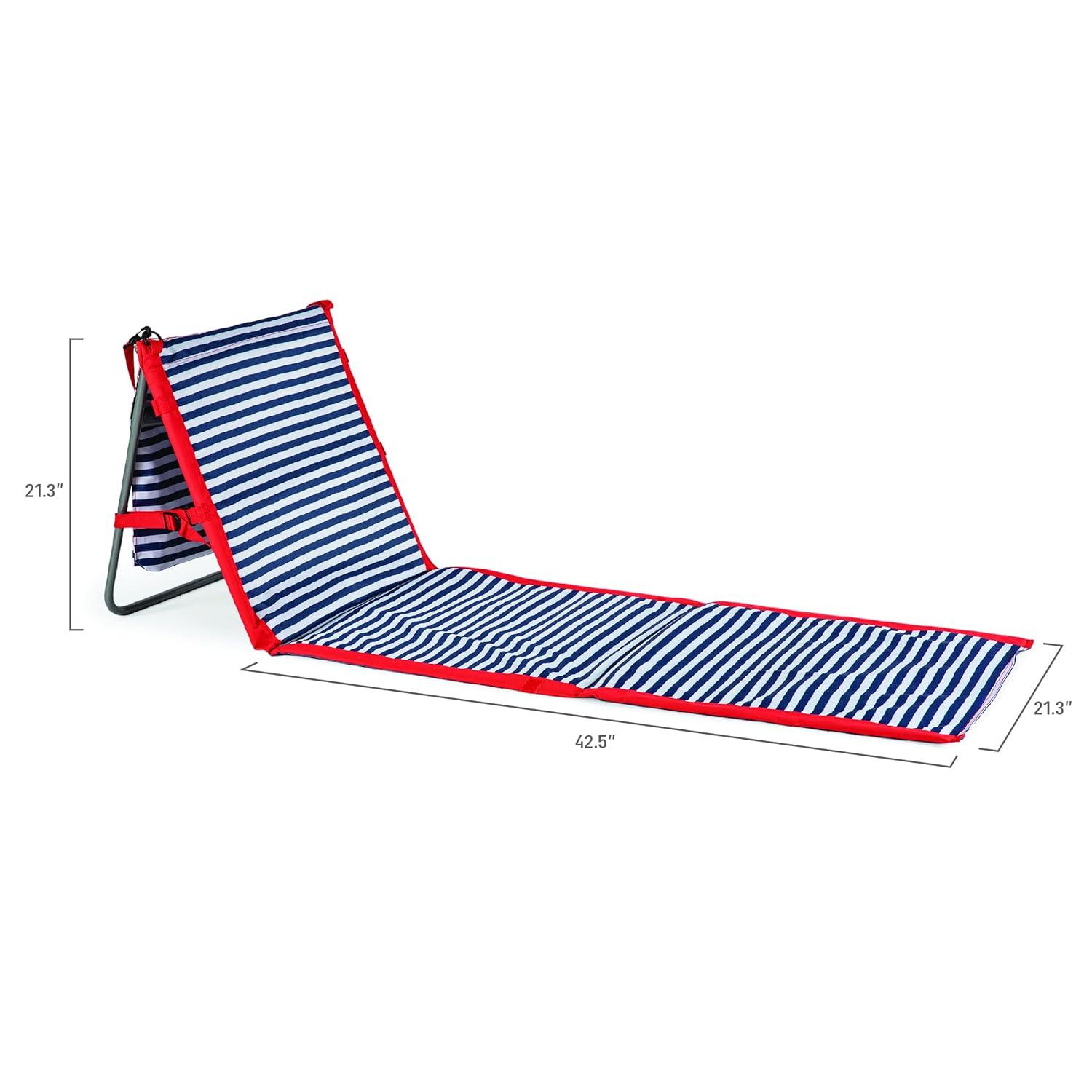 Blue Pinstripe Portable Folding Beach Lounger with Steel Frame