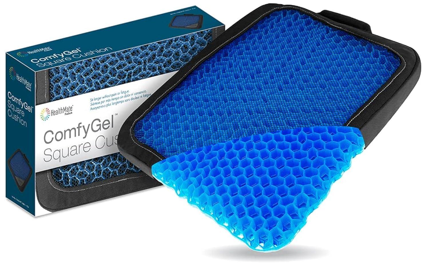 HEALTHMATE Comfy Gel Cushion Gel Seat Cushion for Long Sitting for Back, Sciatica and Tailbone Pain Relief, for Office Chair, Car, Wheelchair, Long Trips (Square)