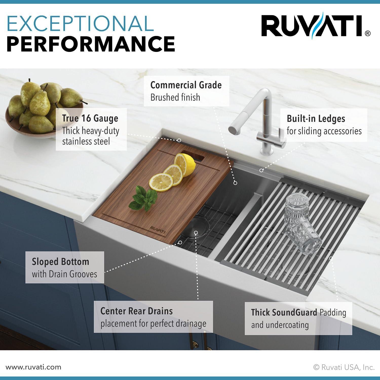 Ruvati RVH9301 Ruvati 36" Apron-front Workstation Low-Divide 50/50 Farmhouse Kitchen Sink Stainless Steel
