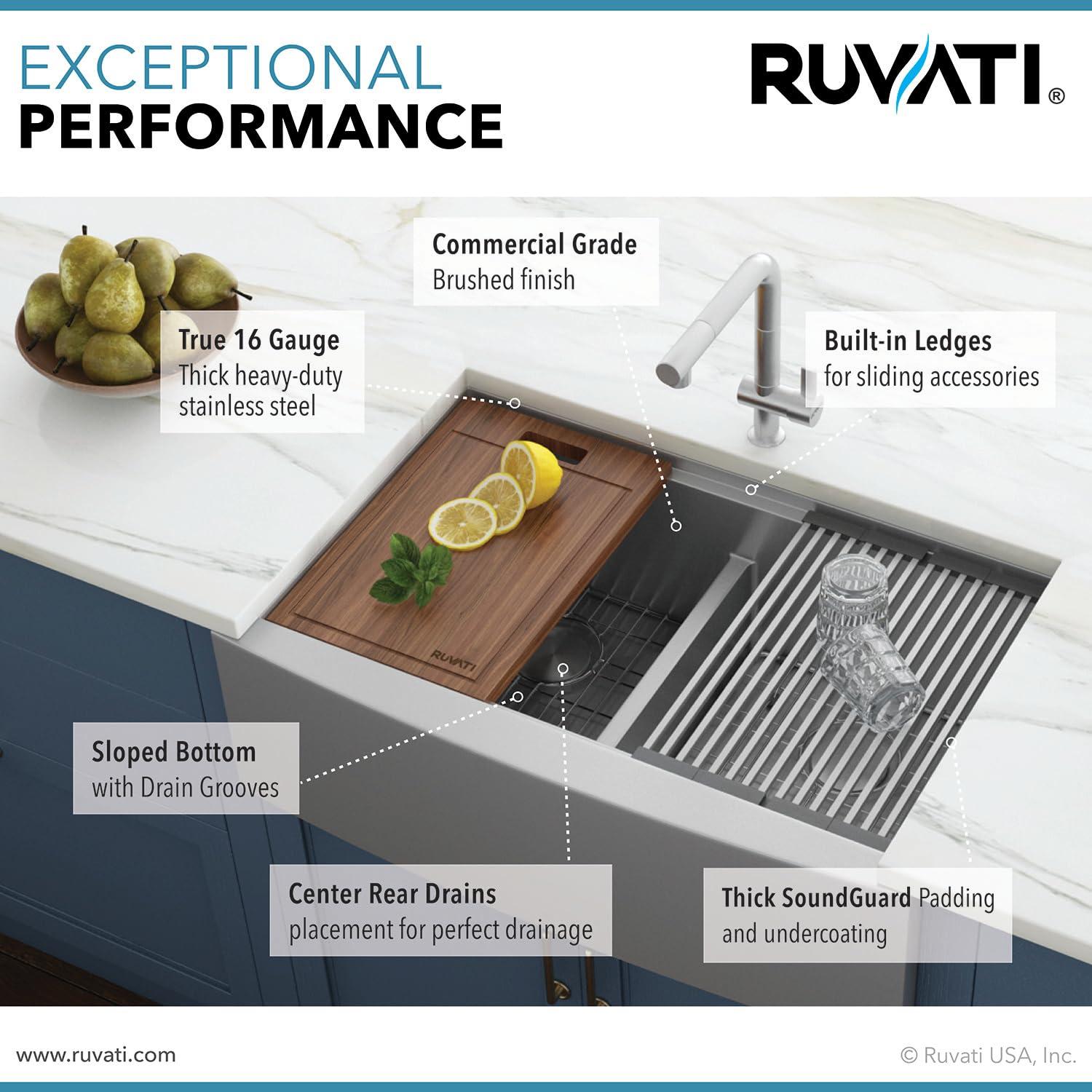 Ruvati RVH9301 Ruvati 36" Apron-front Workstation Low-Divide 50/50 Farmhouse Kitchen Sink Stainless Steel
