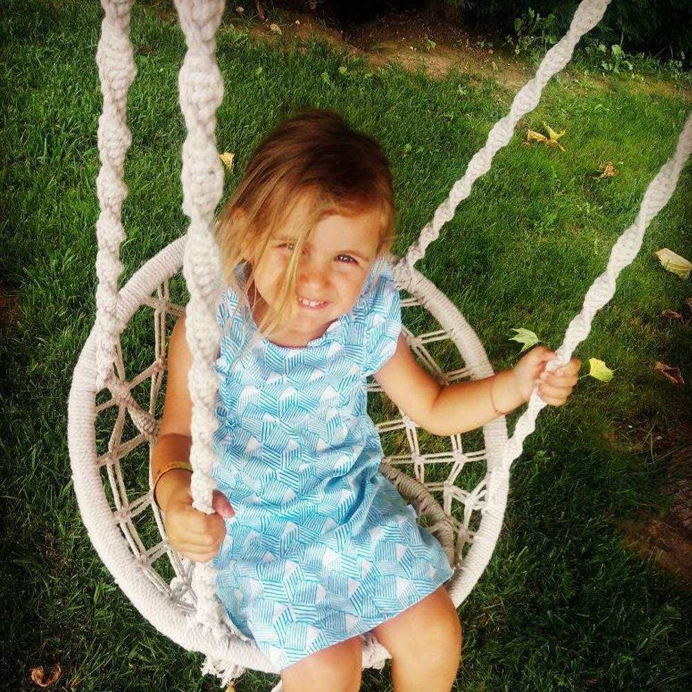 Hammock Swing Chair for 2-5 Years Old Kids,Handmade Knitted Macrame Hanging Swing Chair for Indoor,Bedroom,Yard,Garden- 230 Pound Capacity Off-White- with Suspension Kit