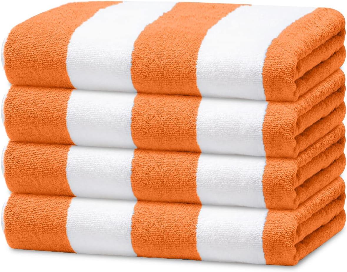 American Soft Linen Beach Towel, 100% Cotton Cabana Striped Beach Towel, 30 in by 60 in Soft Absorbent Beach Pool Towel
, Orange