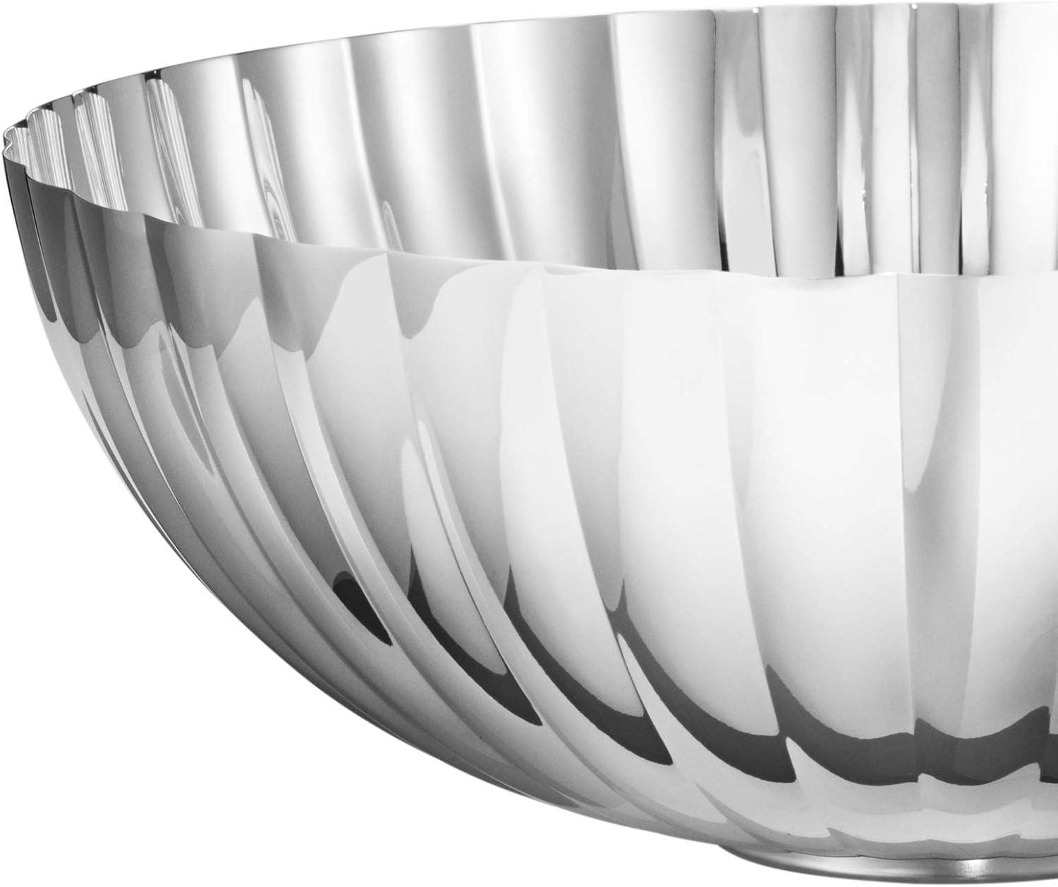 Medium Silver Stainless Steel Round Serving Bowl with Ridges