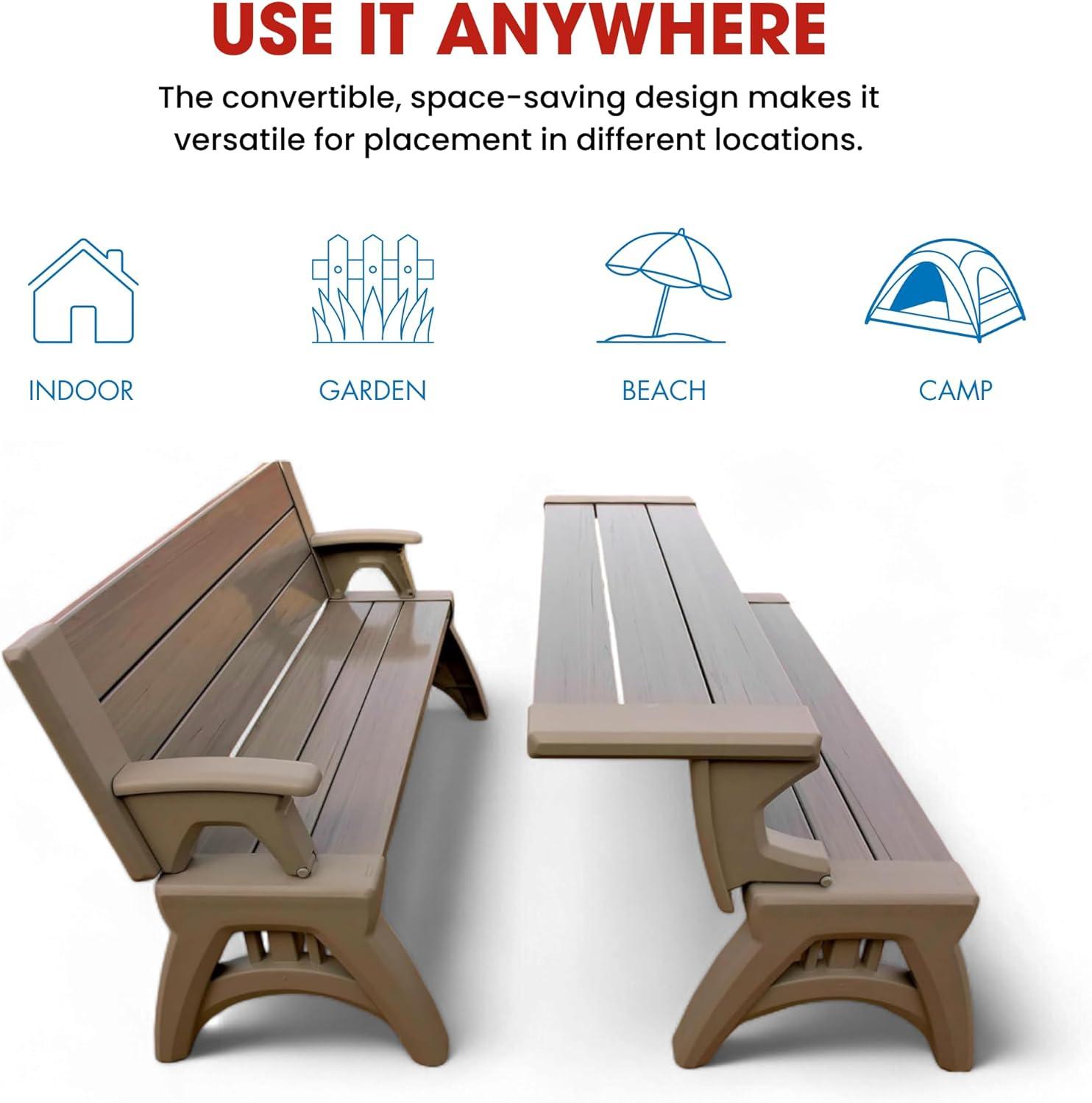 Convert a Bench Mesa de Picnic de 60" para Exteriores/banco de Vinilo para Patio, Madera Flotante, Generación II