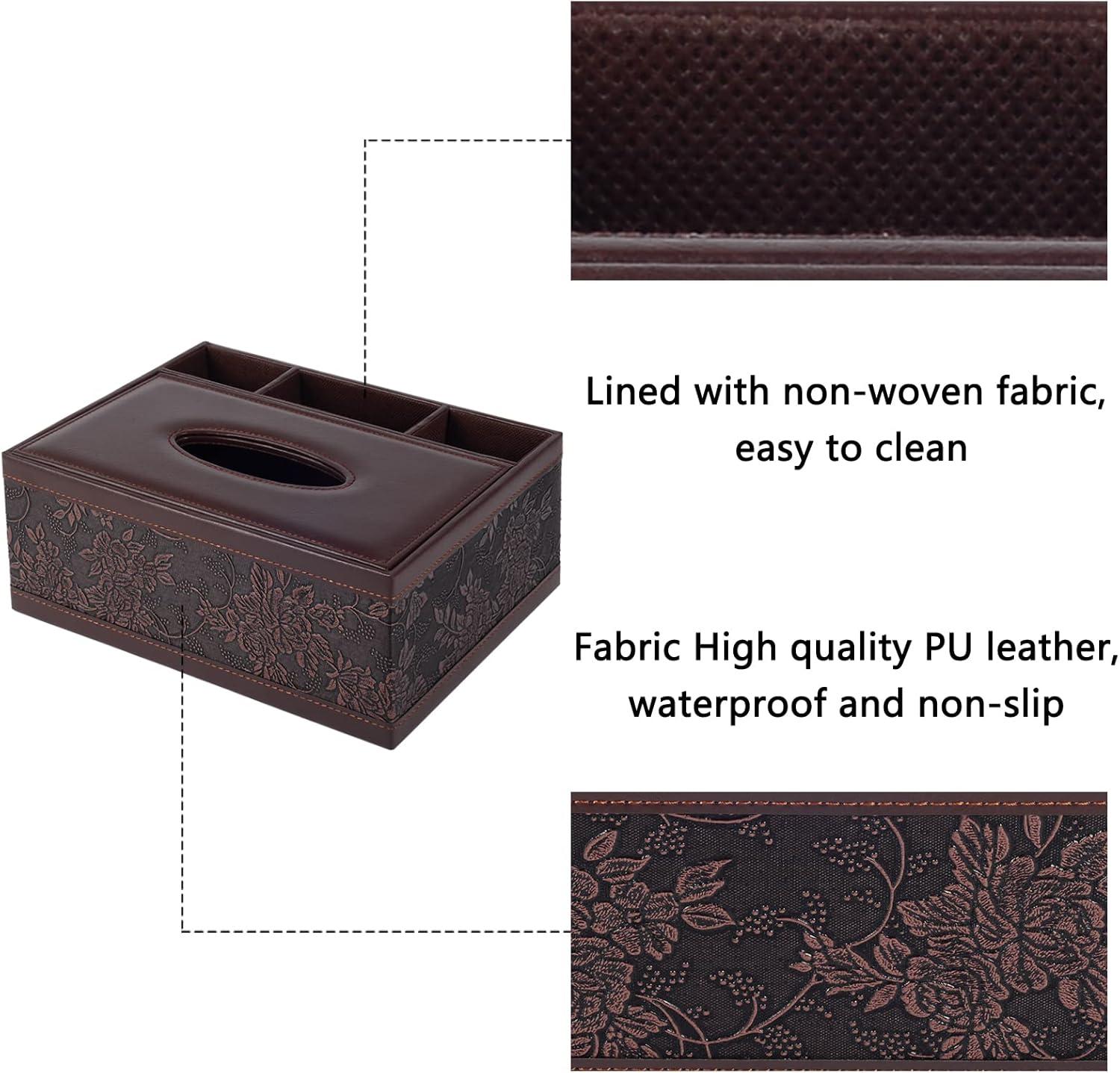 Multifunction PU Leather Tissue Box Holder/Cover Rectangular Upgrade Large Size Stationery Napkin Remote Control Storage Box,Facial Tissue Dispenser Organizer Caddy Home Office Supplies (Retro)