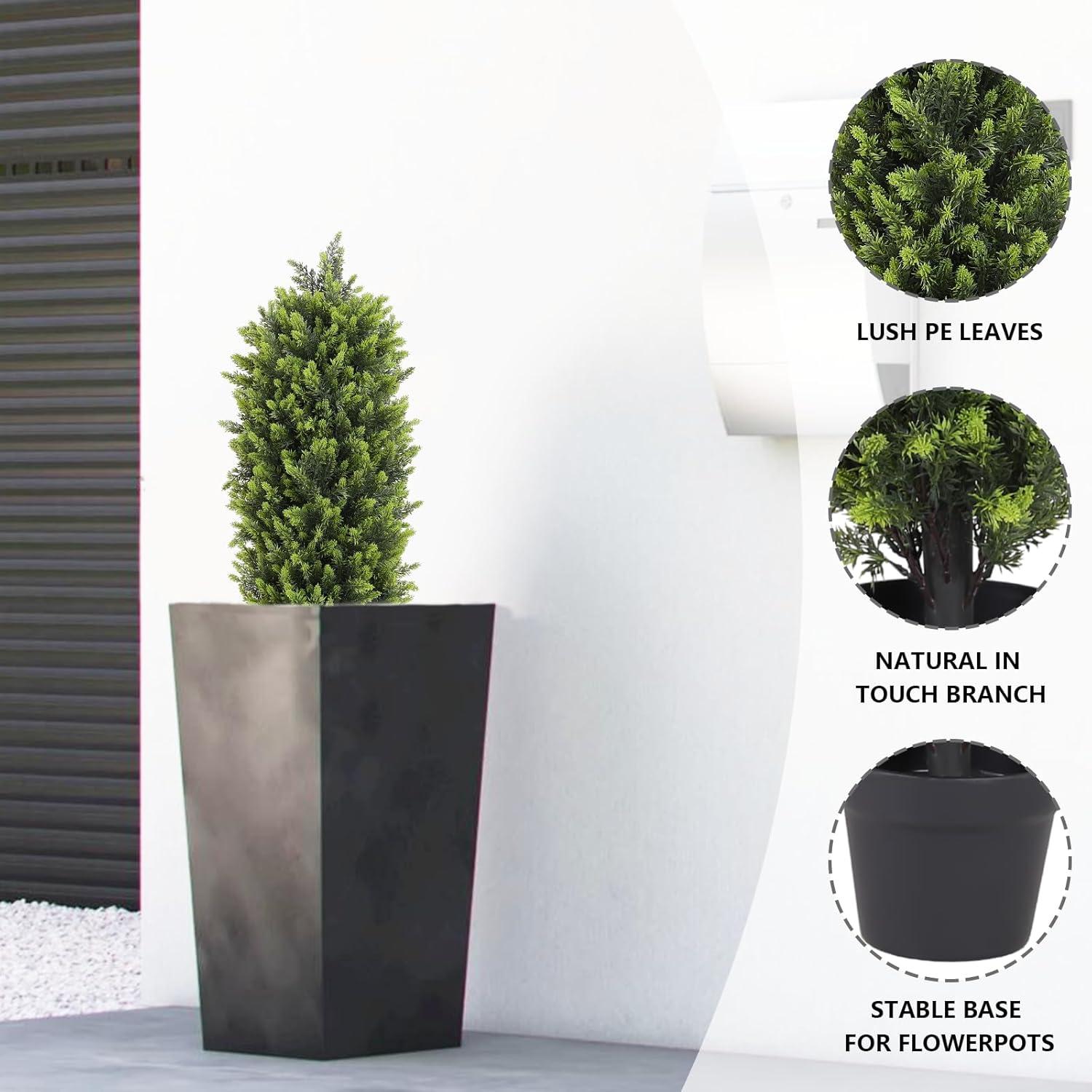 4ft Artificial Cedar Topiary Trees 2 Pack, Beautiful Realistic Artificial Plants for Outdoor, UV Protection Potted Plants Artificial Shrubs for Outdoor, Indoor, Office, Front Porch Decor.