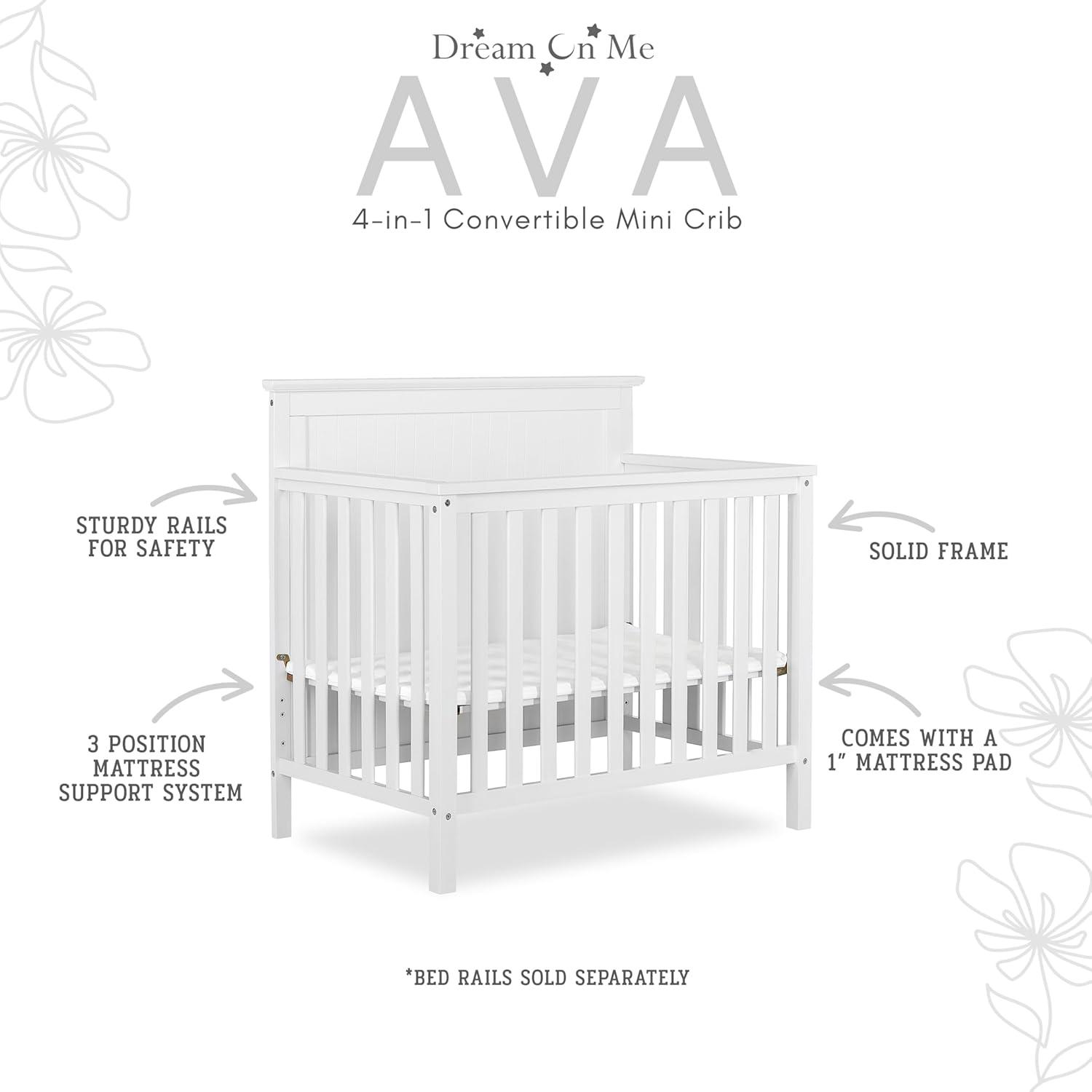 Dream On Me Ava 4-in-1 Convertible Mini Crib