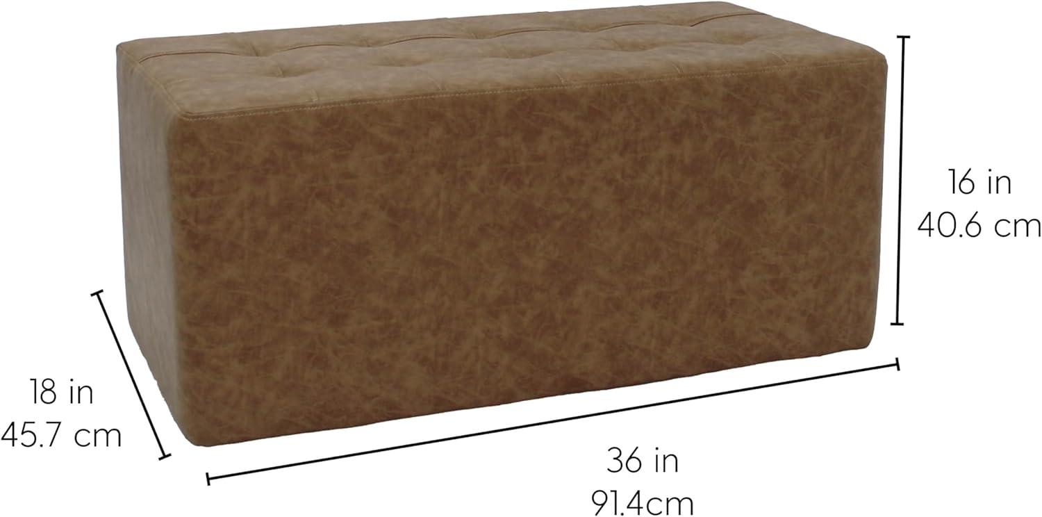 Pecan Distressed Faux Leather Rectangular Tufted Ottoman