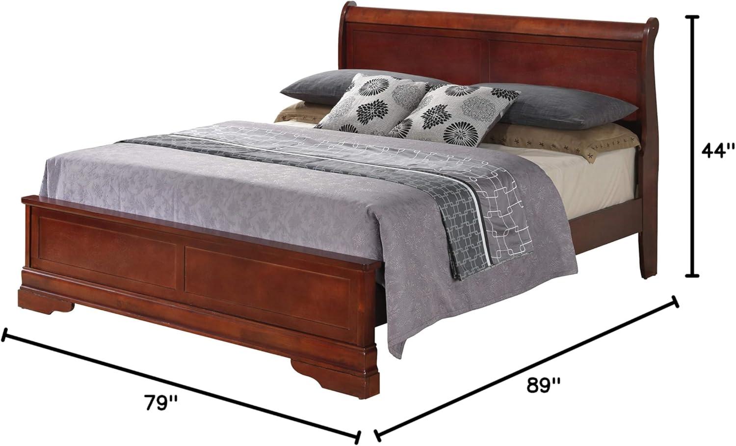 Glory Furniture Louis Phillipe King Panel Bed in Cherry