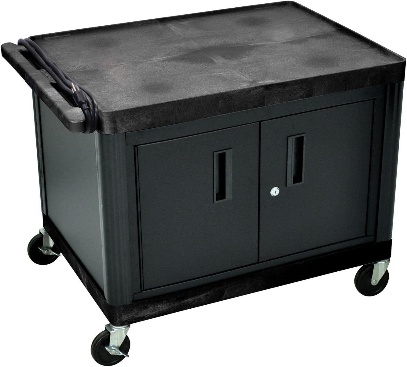 Luxor 27"H AV Cart - 2 Large Shelves, Cab, Electric