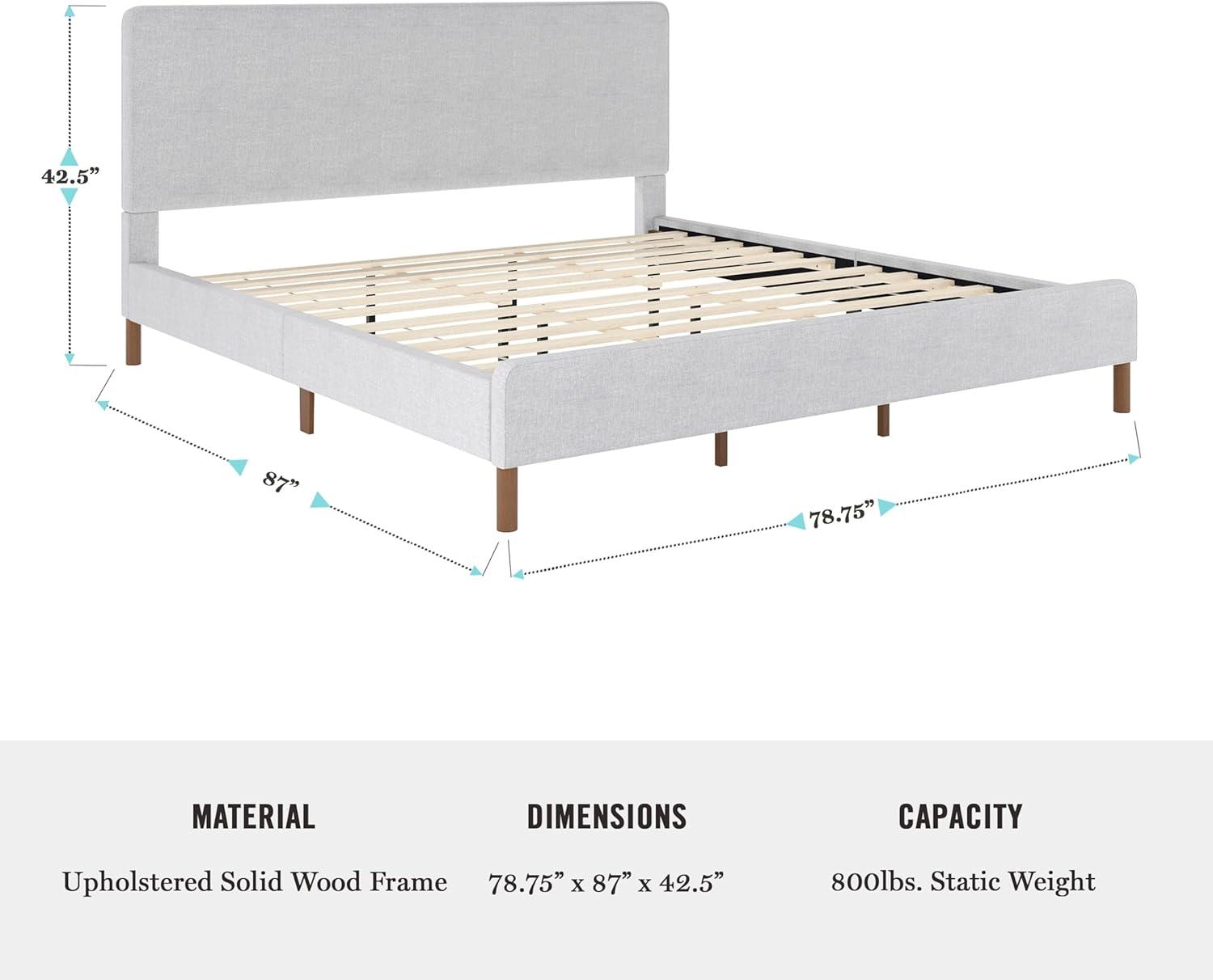 Martha Stewart Britta Upholstered Platform Bed With Piped Detail Headboard