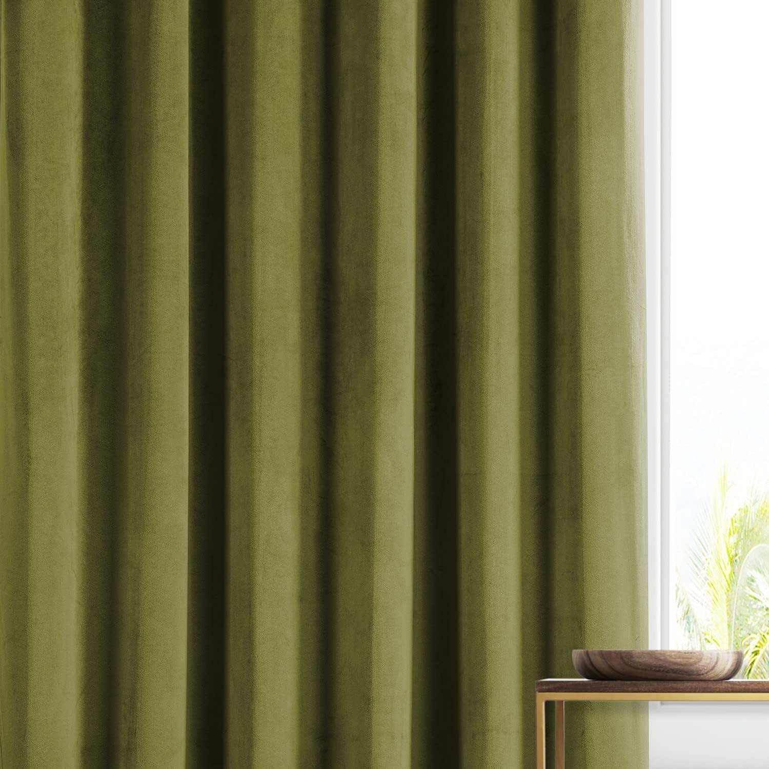 Half Price Drapes Signature Jalapeno Green Plush Velvet Hotel Blackout Curtains(1 Panel),50W X 84L