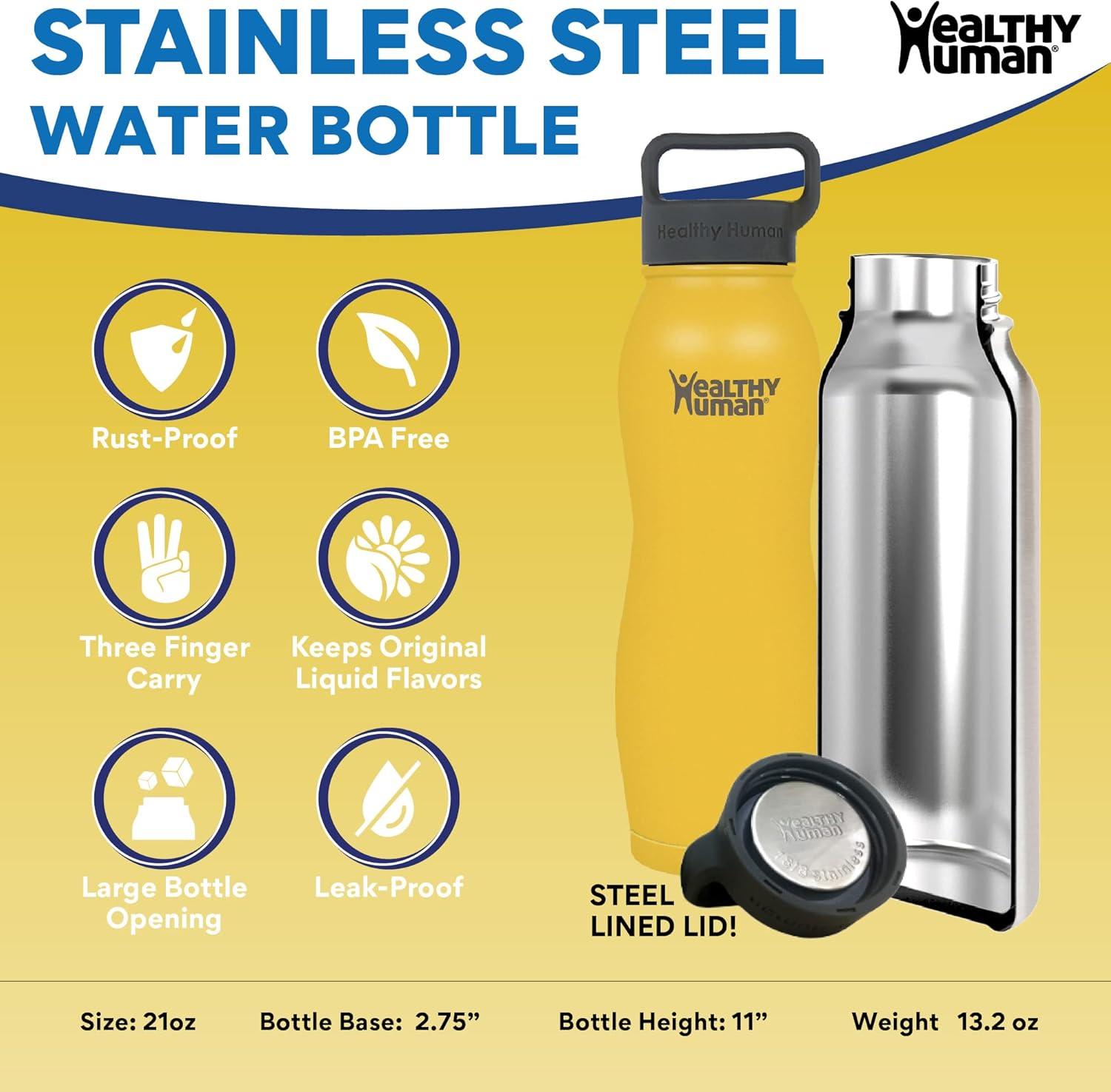 Healthy Human Stainless Steel Curve Water Bottle |(21 oz/ 621 ML, Limoncello)