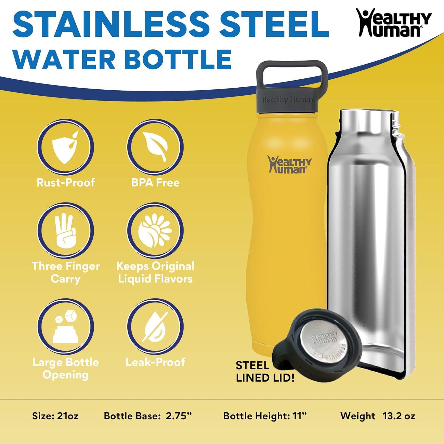 Healthy Human Stainless Steel Curve Water Bottle |(21 oz/ 621 ML, Limoncello)