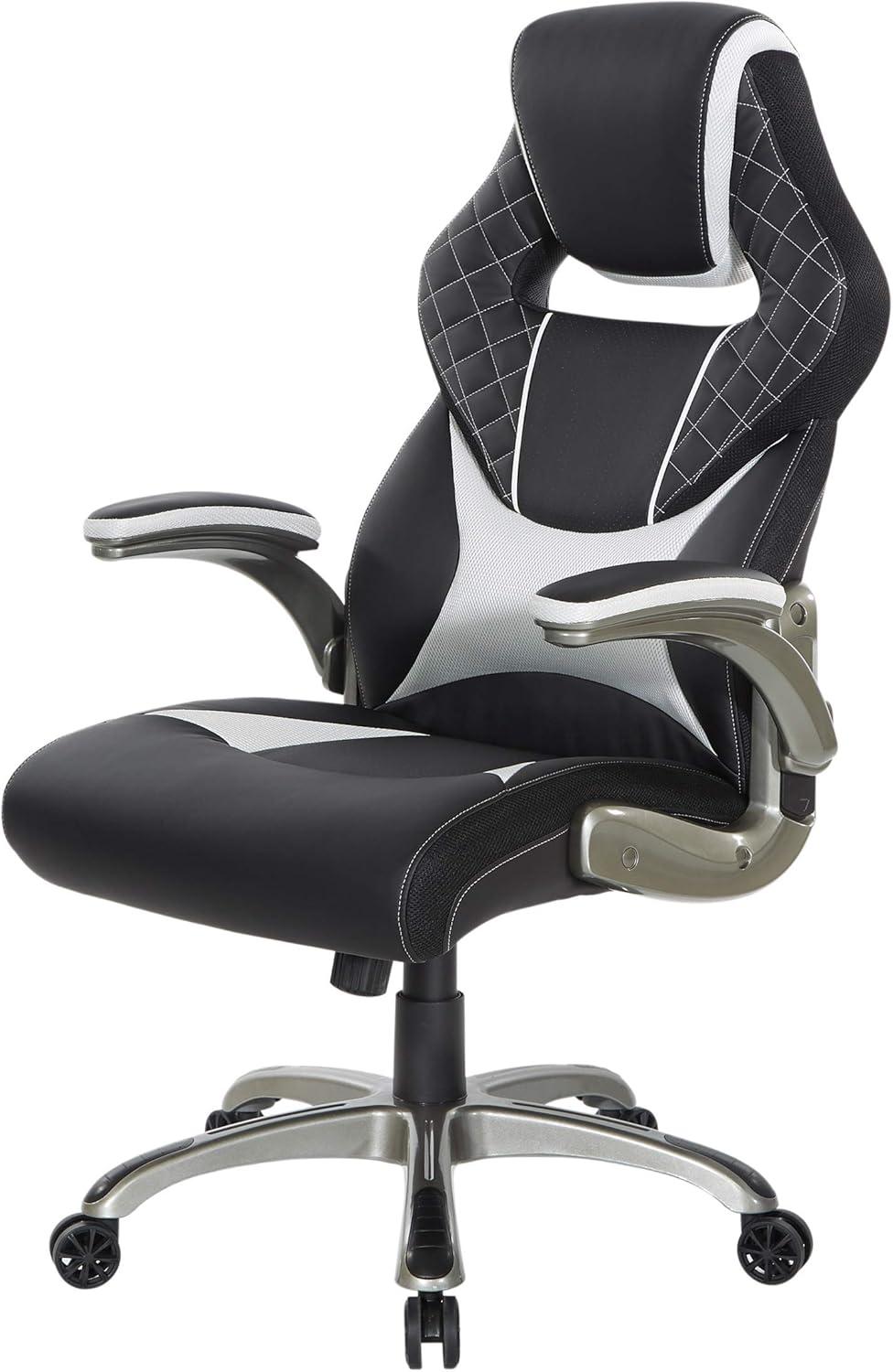 Oversite Gaming Chair in Black Faux Leather with White Accents