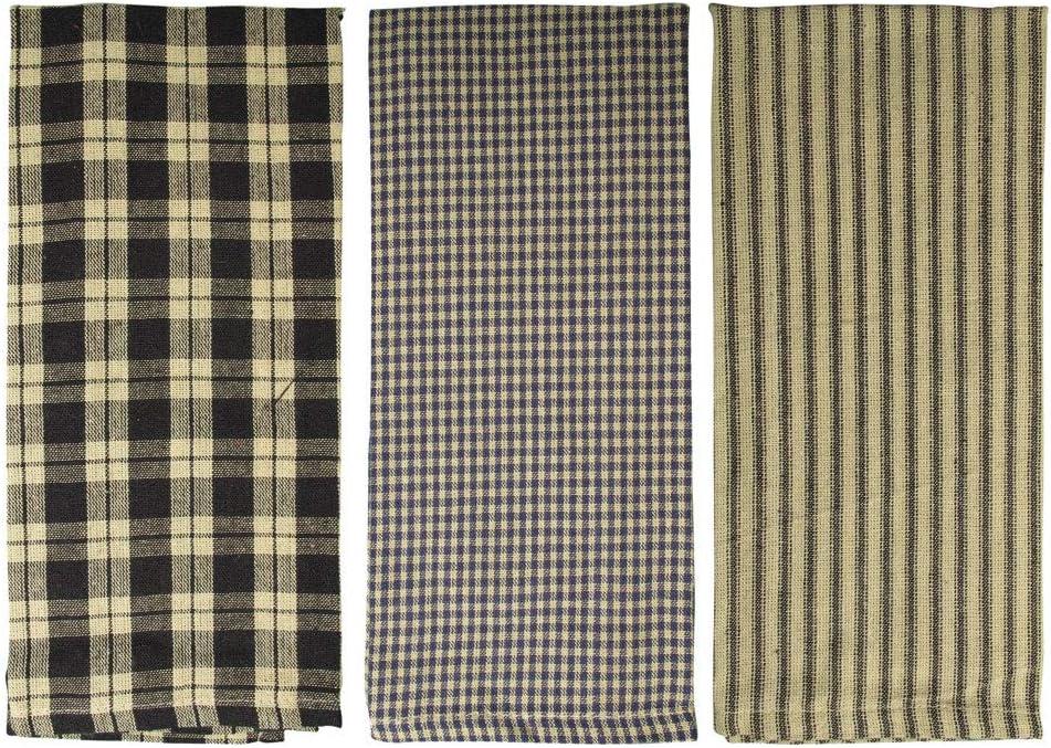 Fillurbasket Farmhouse Kitchen Towels, Black and Striped Buffalo Checked Plaid, 3 Count