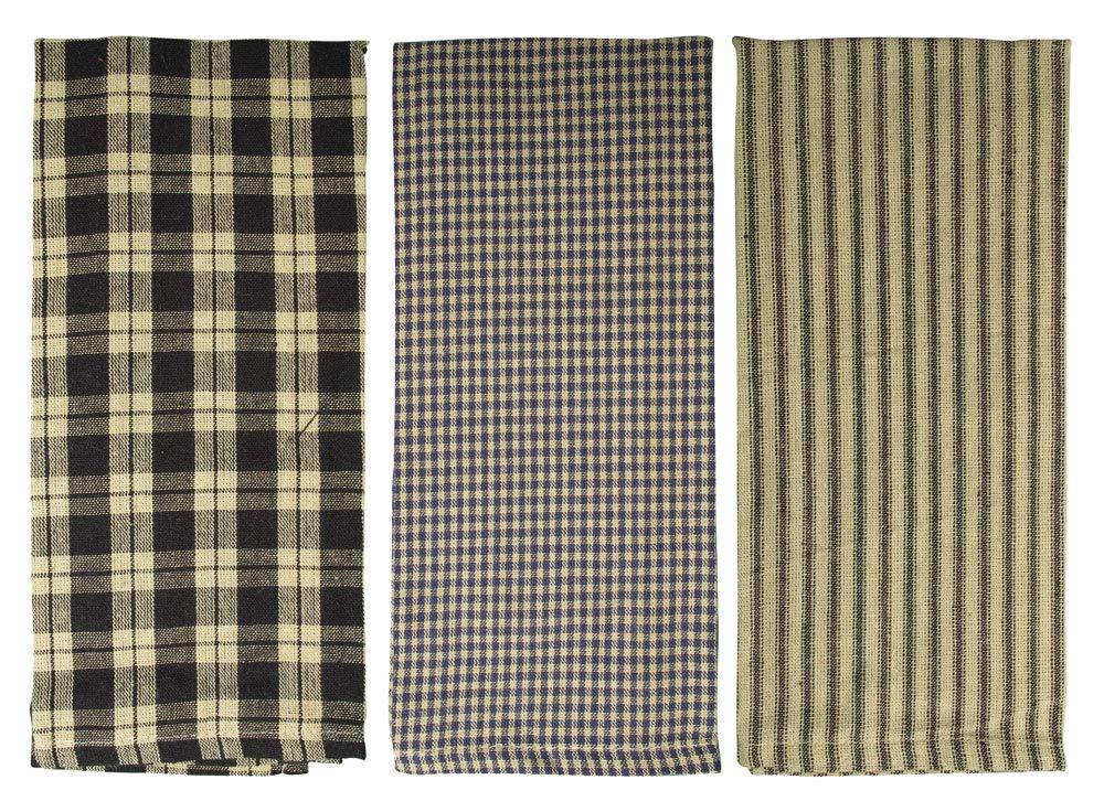 Fillurbasket Farmhouse Kitchen Towels, Black and Striped Buffalo Checked Plaid, 3 Count