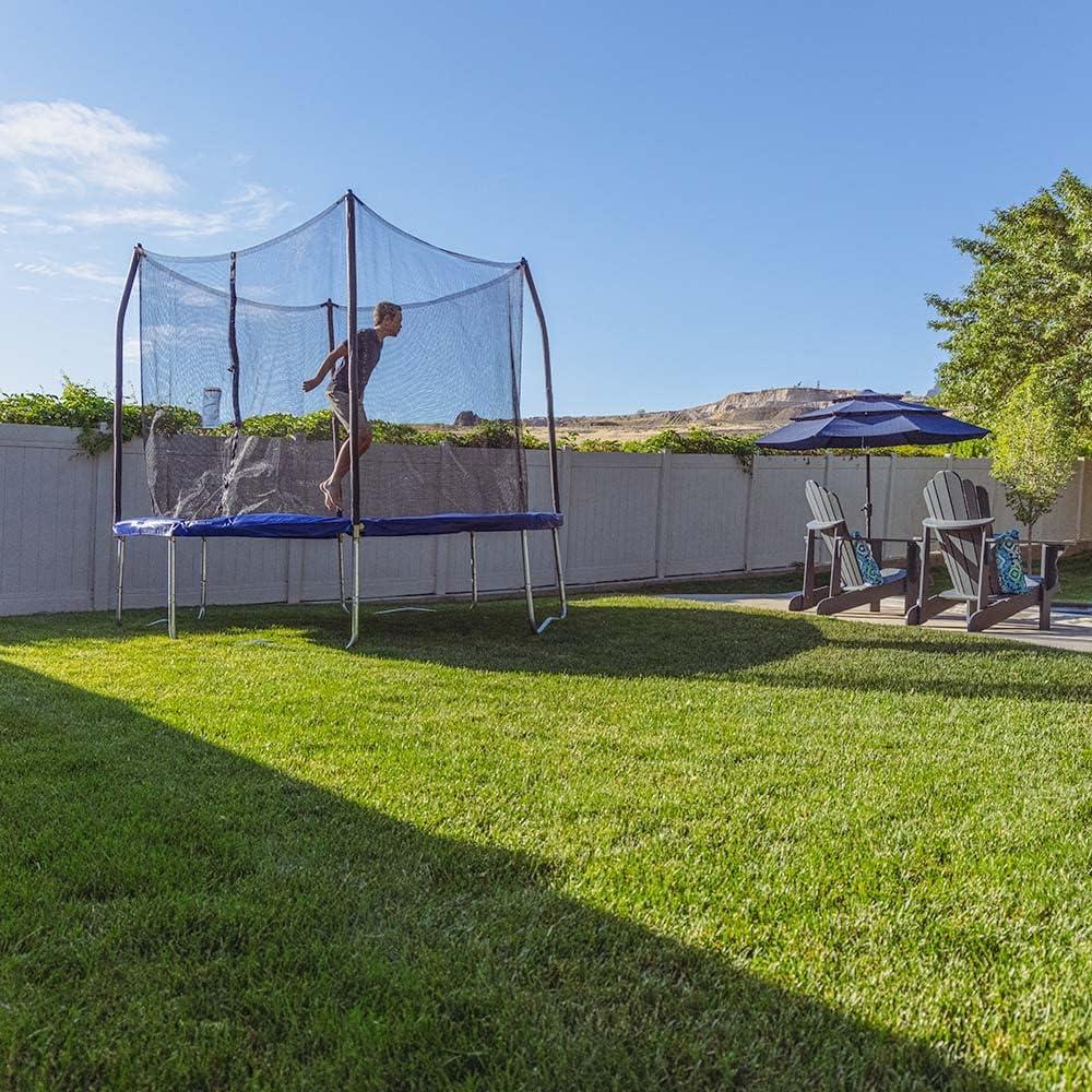 10-Foot Blue Round Trampoline with Enclosure and UV Protection