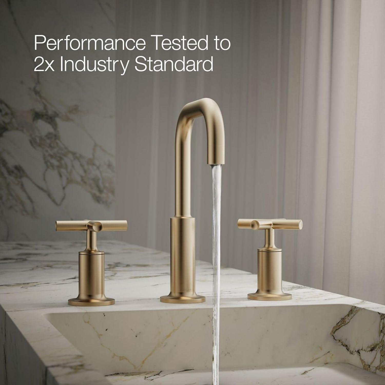 Kohler Purist® Widespread Bathroom Faucet with Pop-Up Drain Assembly, 3-Hole High Arc Cross Handle Bathroom Sink Faucet, 1.2 gpm