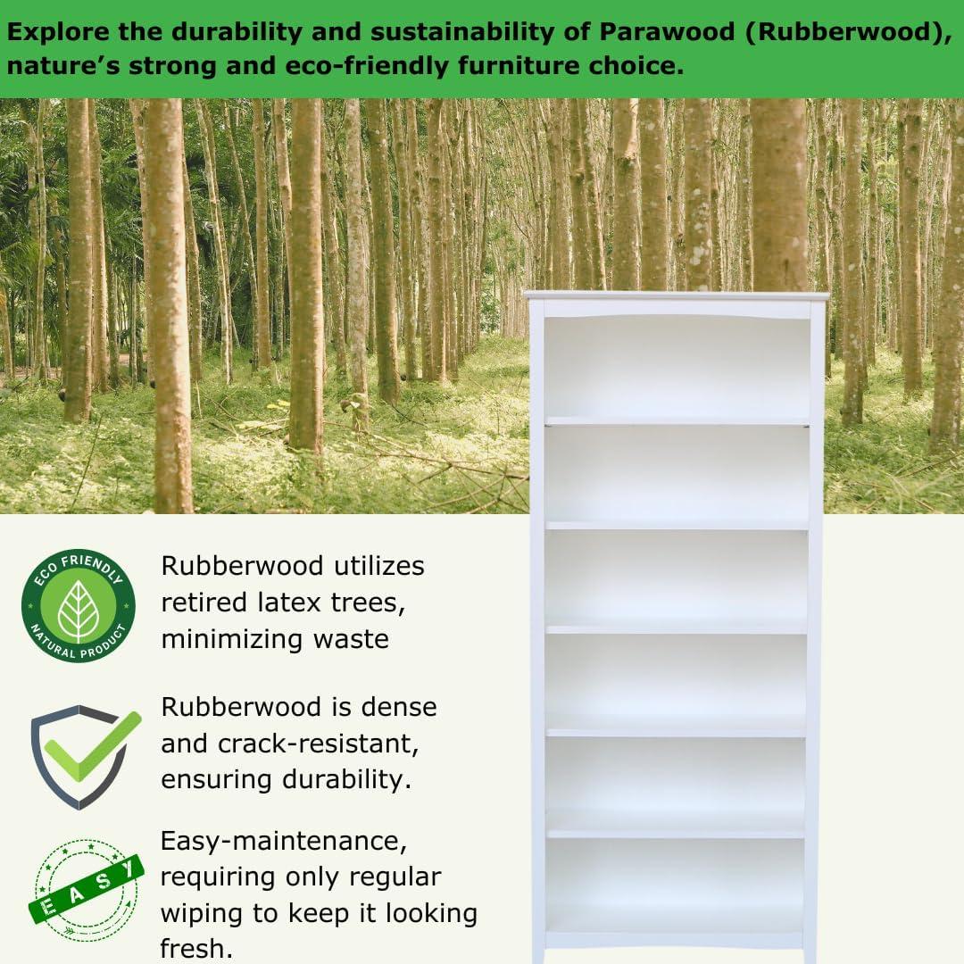 72" Shaker Bookshelf White - International Concepts: Solid Wood, 5 Fixed & Adjustable Shelves