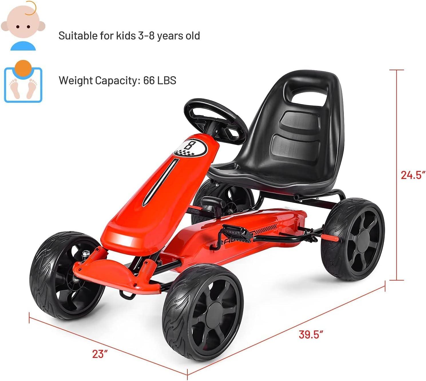 Costway Xmas Gift Go Kart Kids Ride On Car Pedal Powered Car 4 Wheel Racer Toy Stealth Outdoor Red
