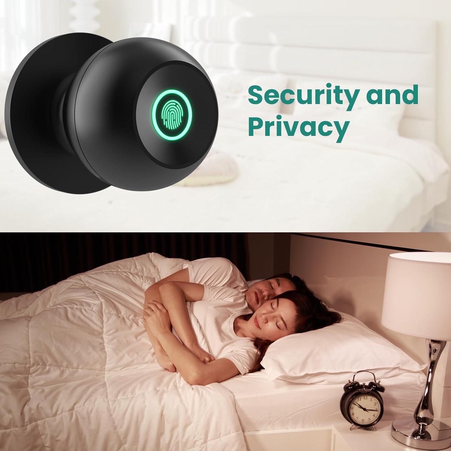 Ghome Fingerprint Smart Door Knob Lock App Control Biometric with Type-C Charge