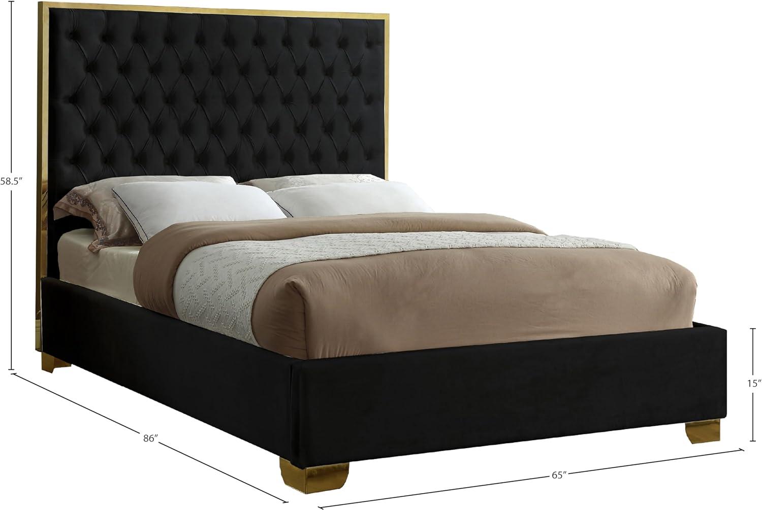 Lana Black Velvet Queen Bed-Color:Black Velvet,Finish:Gold,Style:Contemporary