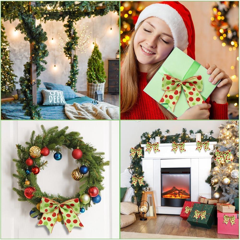 Sandistore Cute Cars 12pcs Christmas Tree Bows Ornaments 6 Inch Large Christmas Wreath Bows Red Green Xmas Tree Bows Christmas Glitter Dot Bows Ribbons Decoration For Garland Diamonds for Crafts