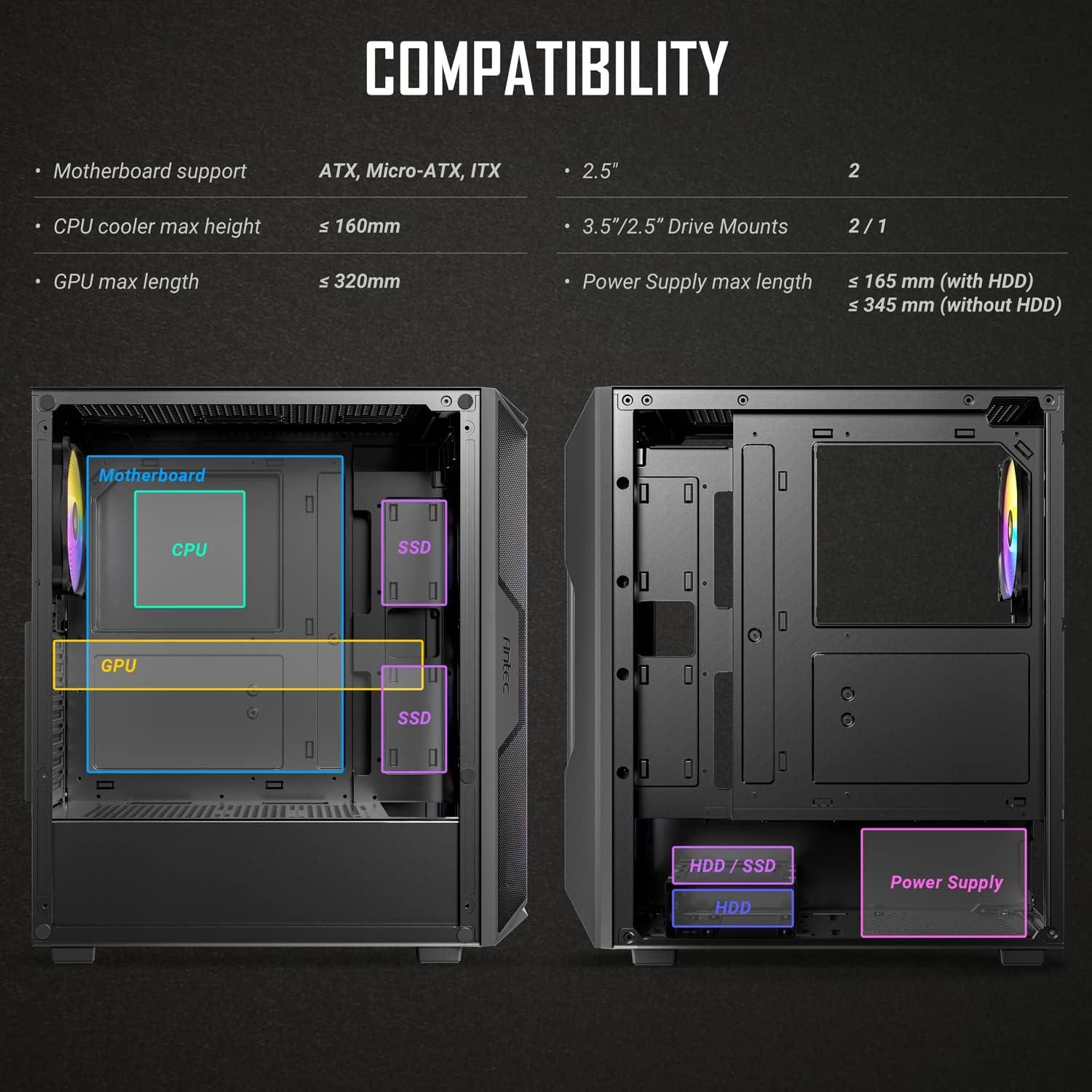 Antec AX61 Black Mid-Tower ATX Gaming Case with ARGB Fans