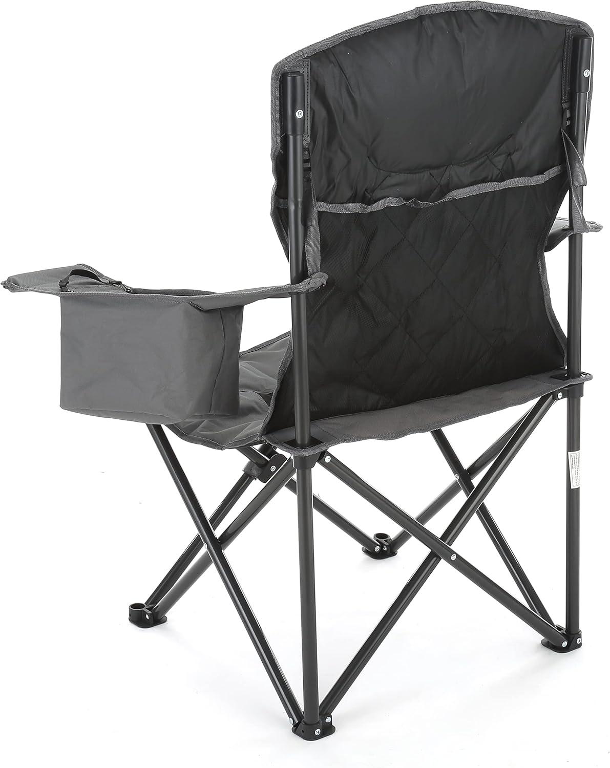 ARROWHEAD OUTDOOR Folding Camping Quad Chair w/ 6-Can Cooler, Cup & Wine Glass Holders, w/ Carrying Bag, Gray