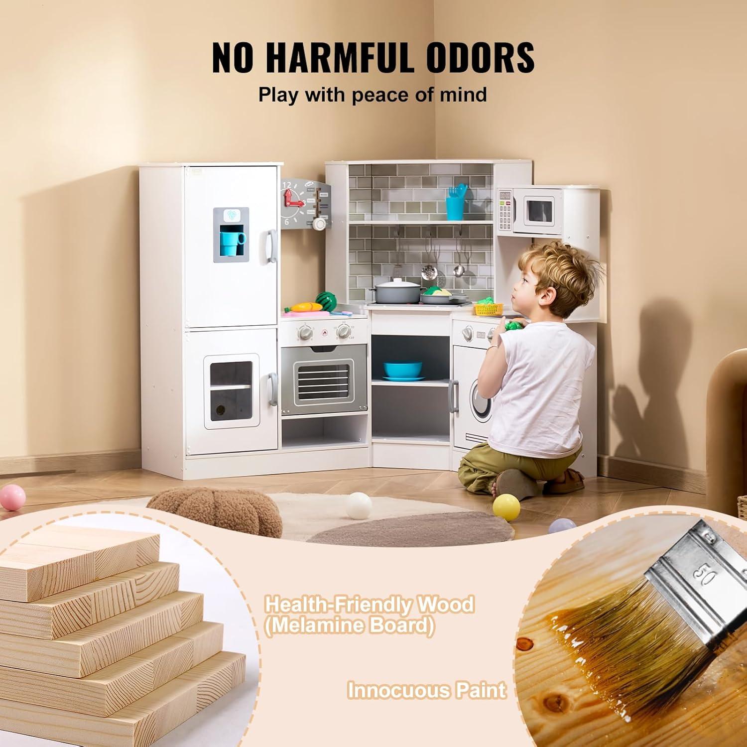 Kitchen Playset Kids Pretend Cooking Play Toy 24 Piece Accessories Children Pretend Play Toy White